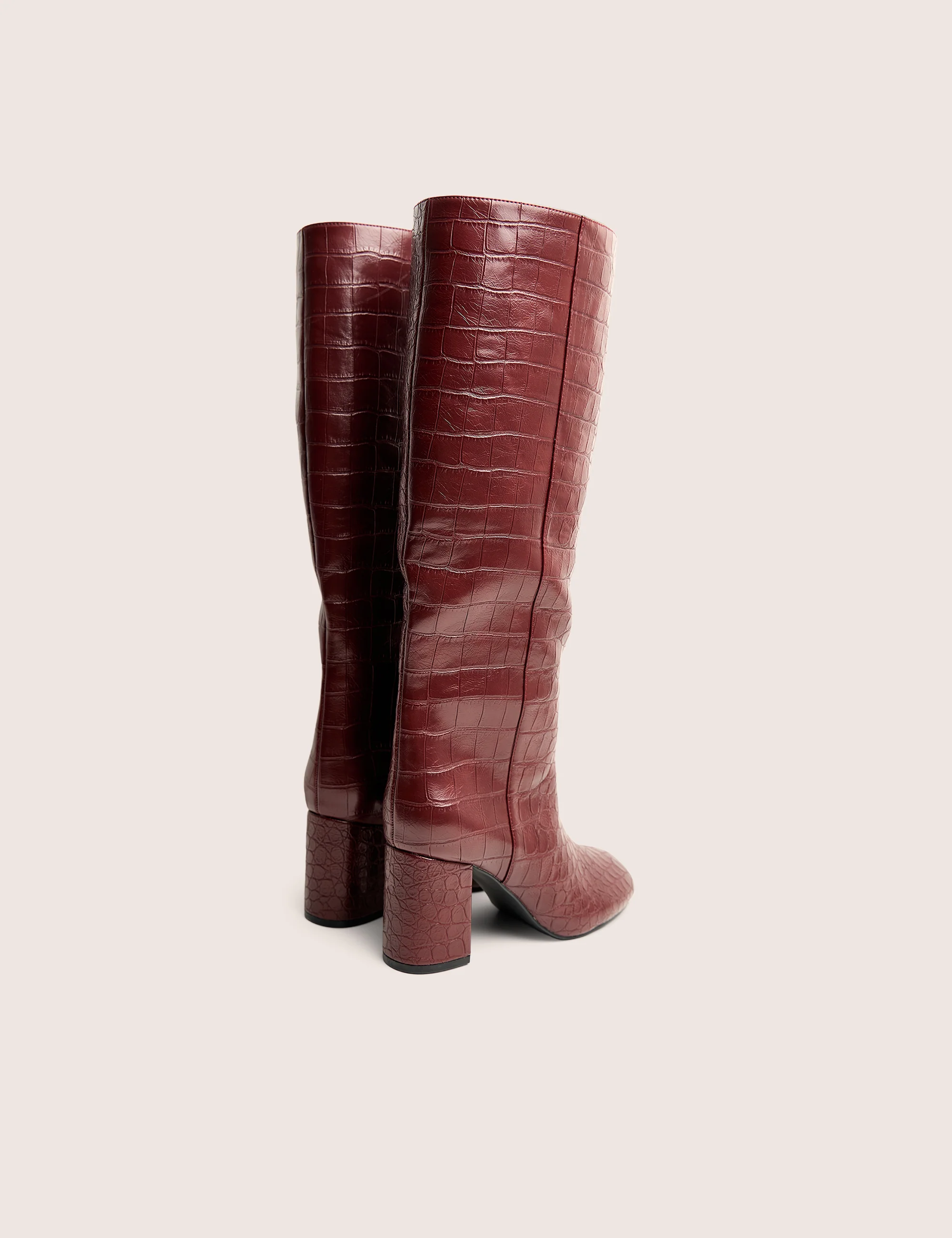 Maison Burgundy Croc Pu Knee High Block Heeled Boots - Image 3