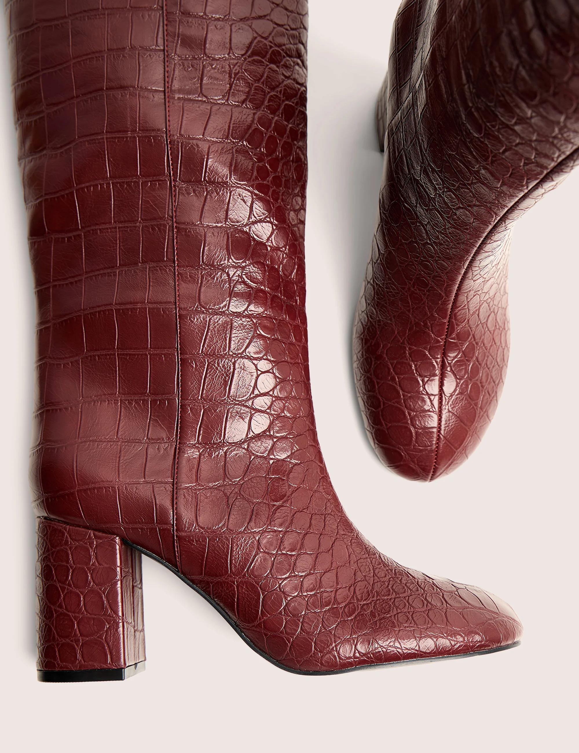 Maison Burgundy Croc Pu Knee High Block Heeled Boots - Image 4