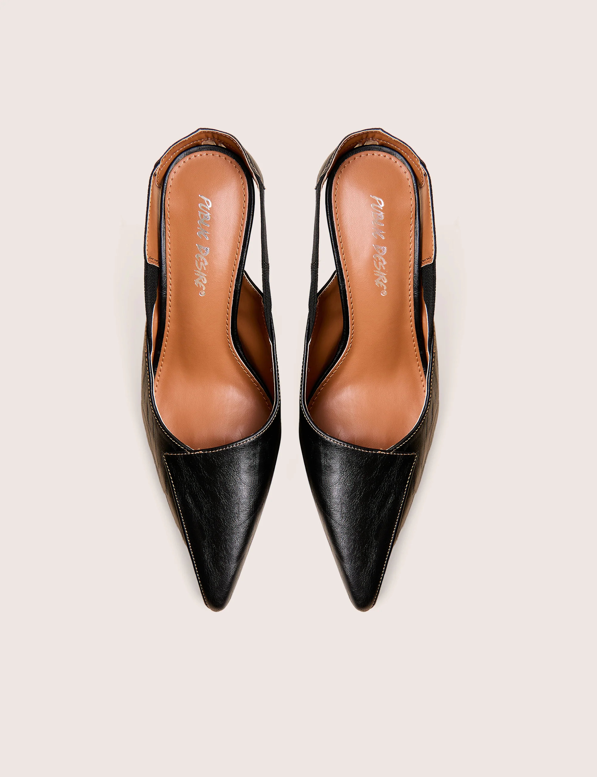 Malia Vintage Black Fold Over Detail Cushioned Slingback Court Heels - Image 2