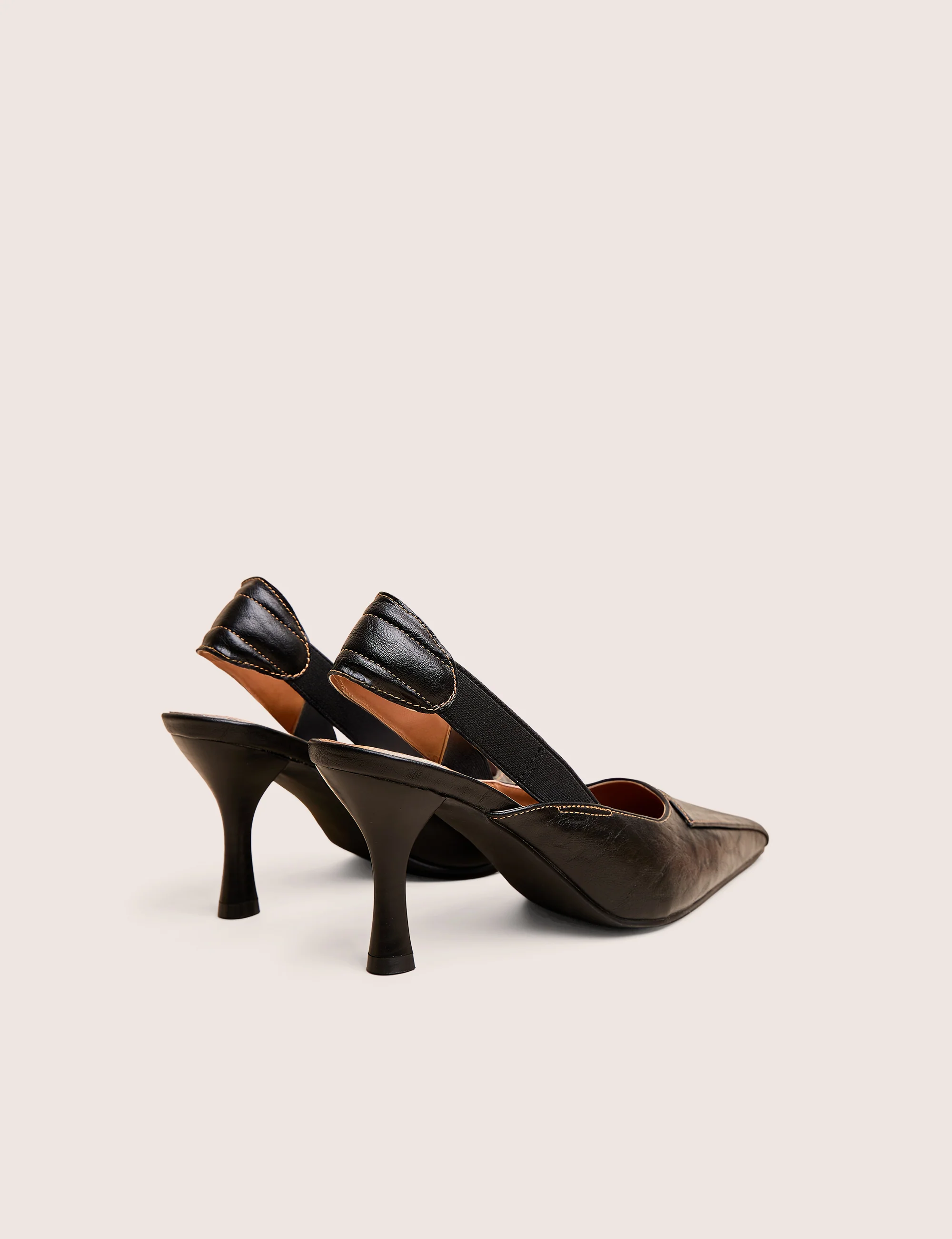 Malia Vintage Black Fold Over Detail Cushioned Slingback Court Heels - Image 3
