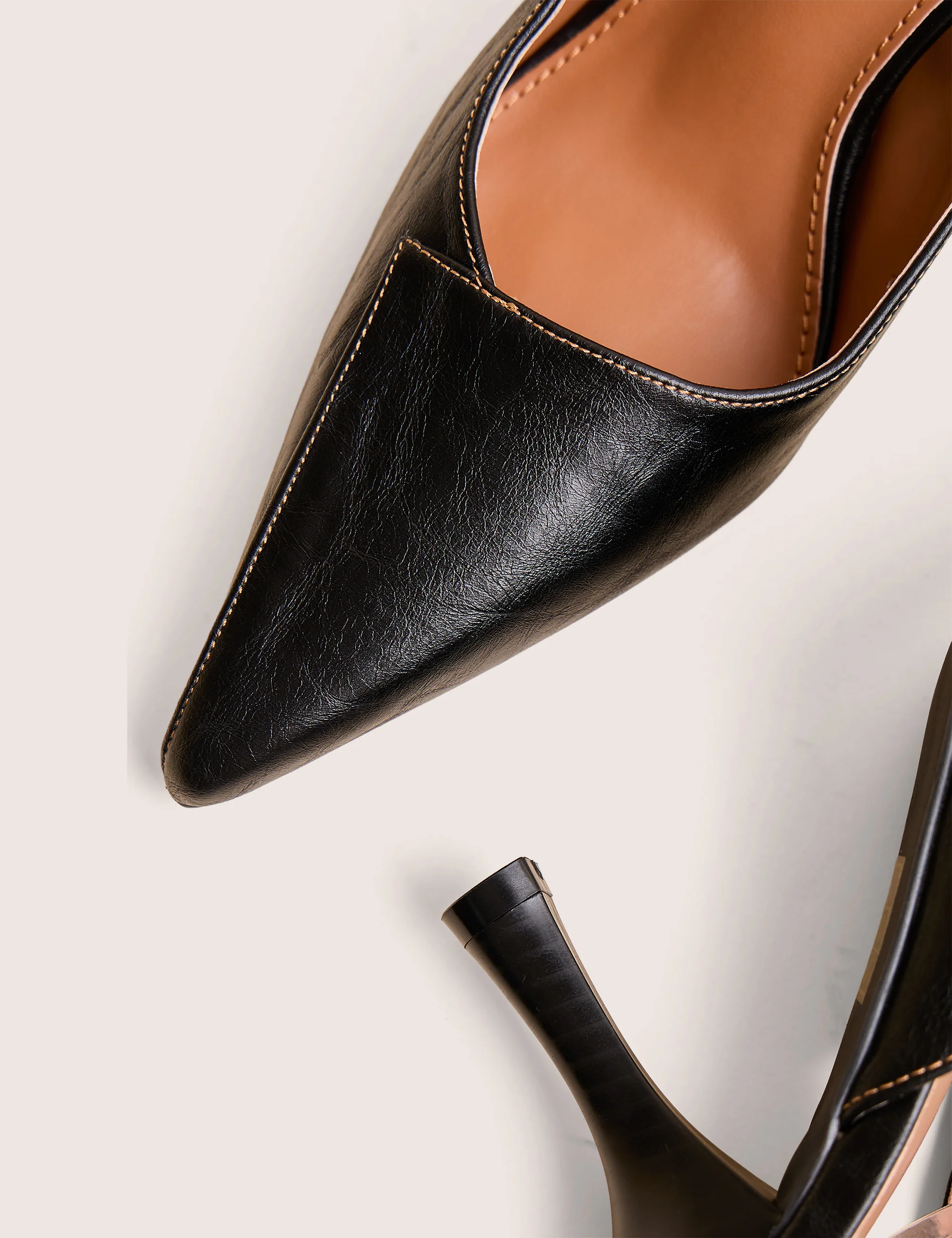 Malia Vintage Black Fold Over Detail Cushioned Slingback Court Heels - Image 4