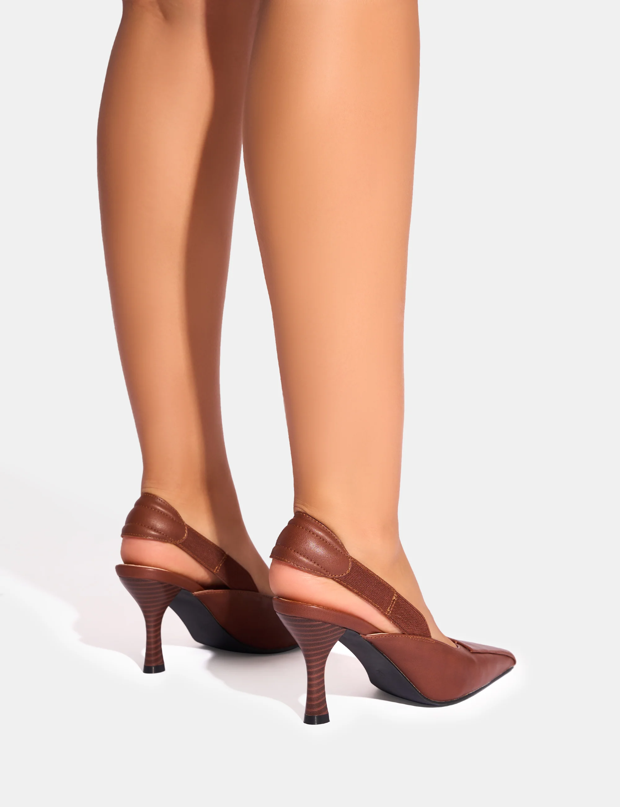 Malia Vintage Brown Fold Over Detail Cushioned Slingback Court Heels - Image 3
