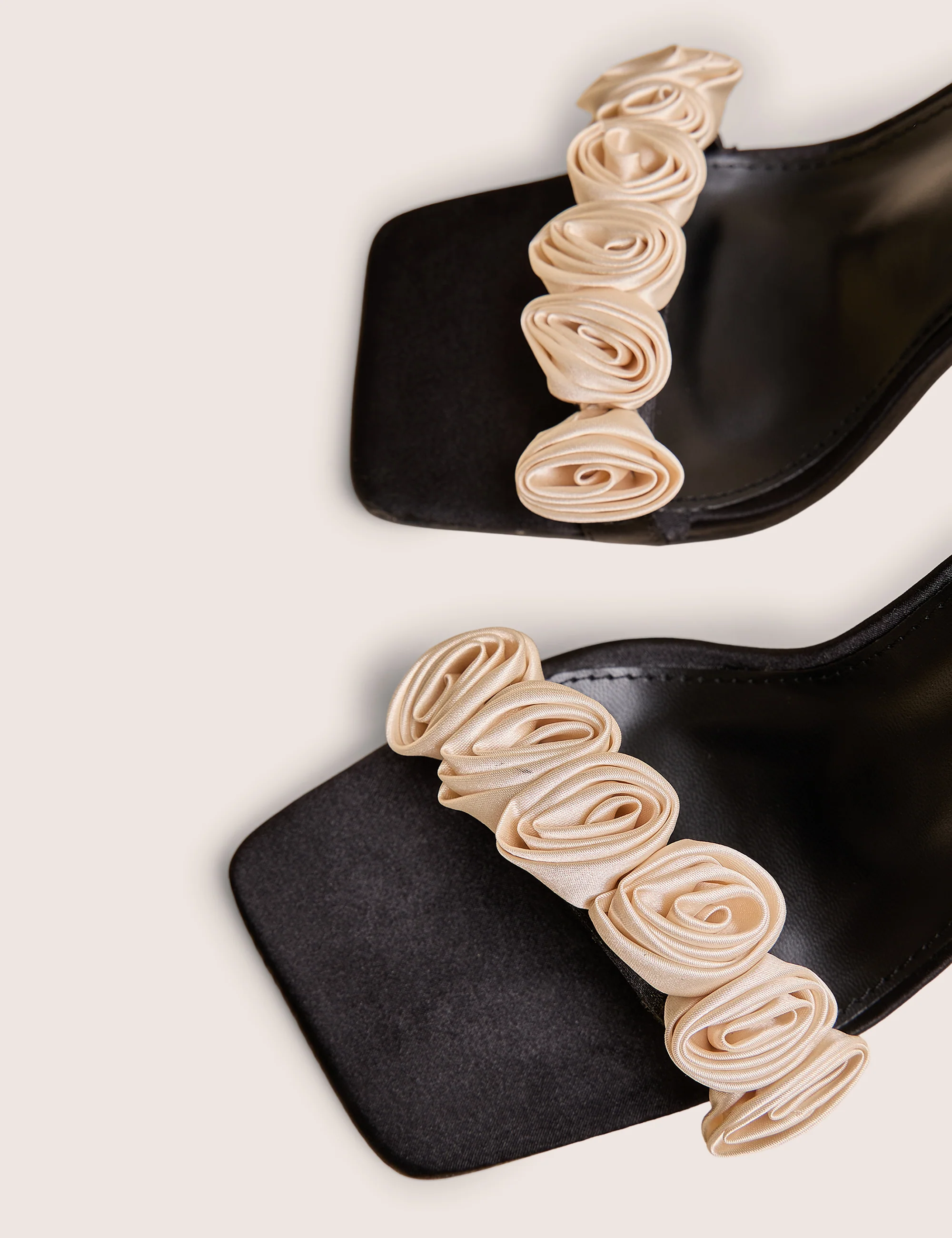 Marigold Black Satin Cream Rose Detail Lace Up Heels - Image 4