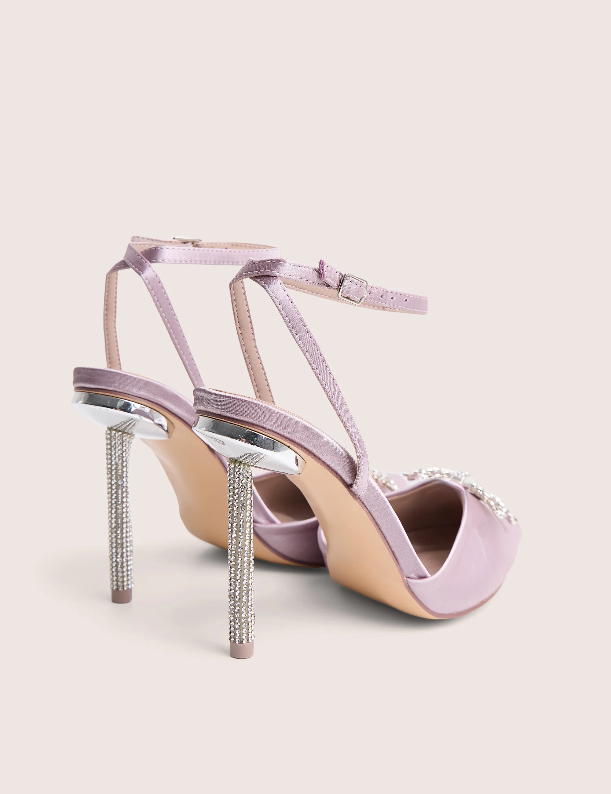 Martini Pink Satin Bow Detail With Diamante High Heels - Image 3