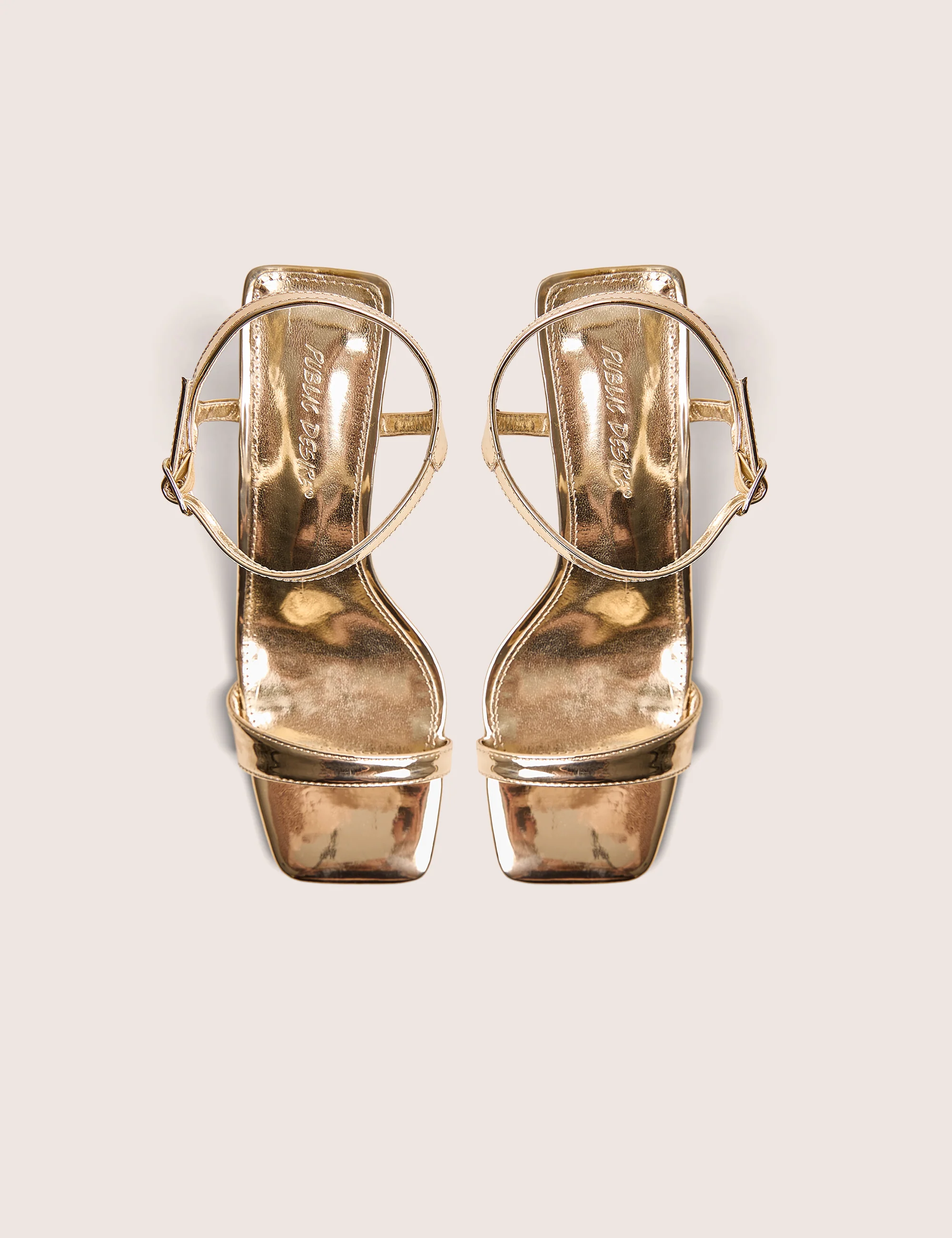 Maryse Gold Mirror Pu Barely There Mid Block Heels - Image 2