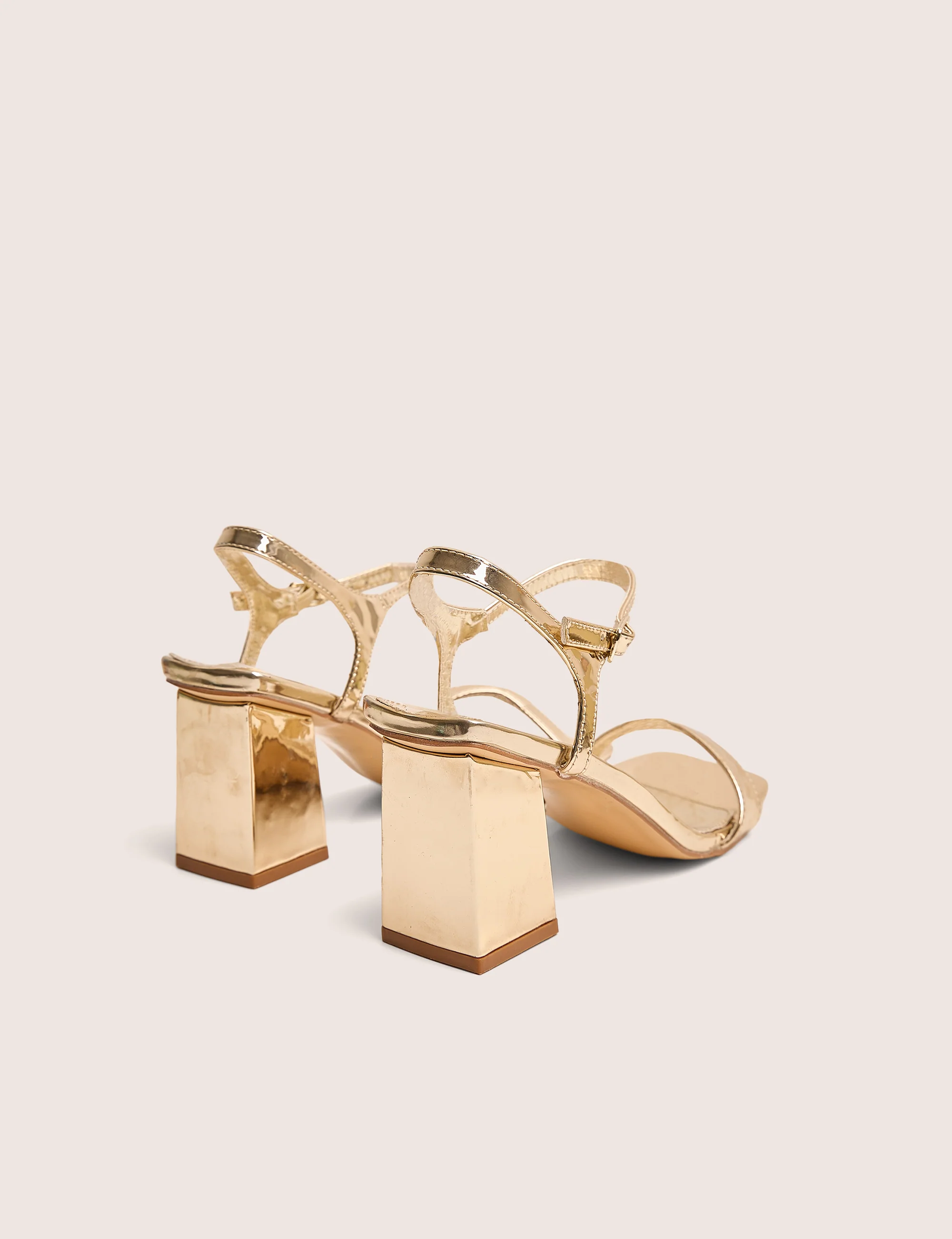 Maryse Gold Mirror Pu Barely There Mid Block Heels - Image 3