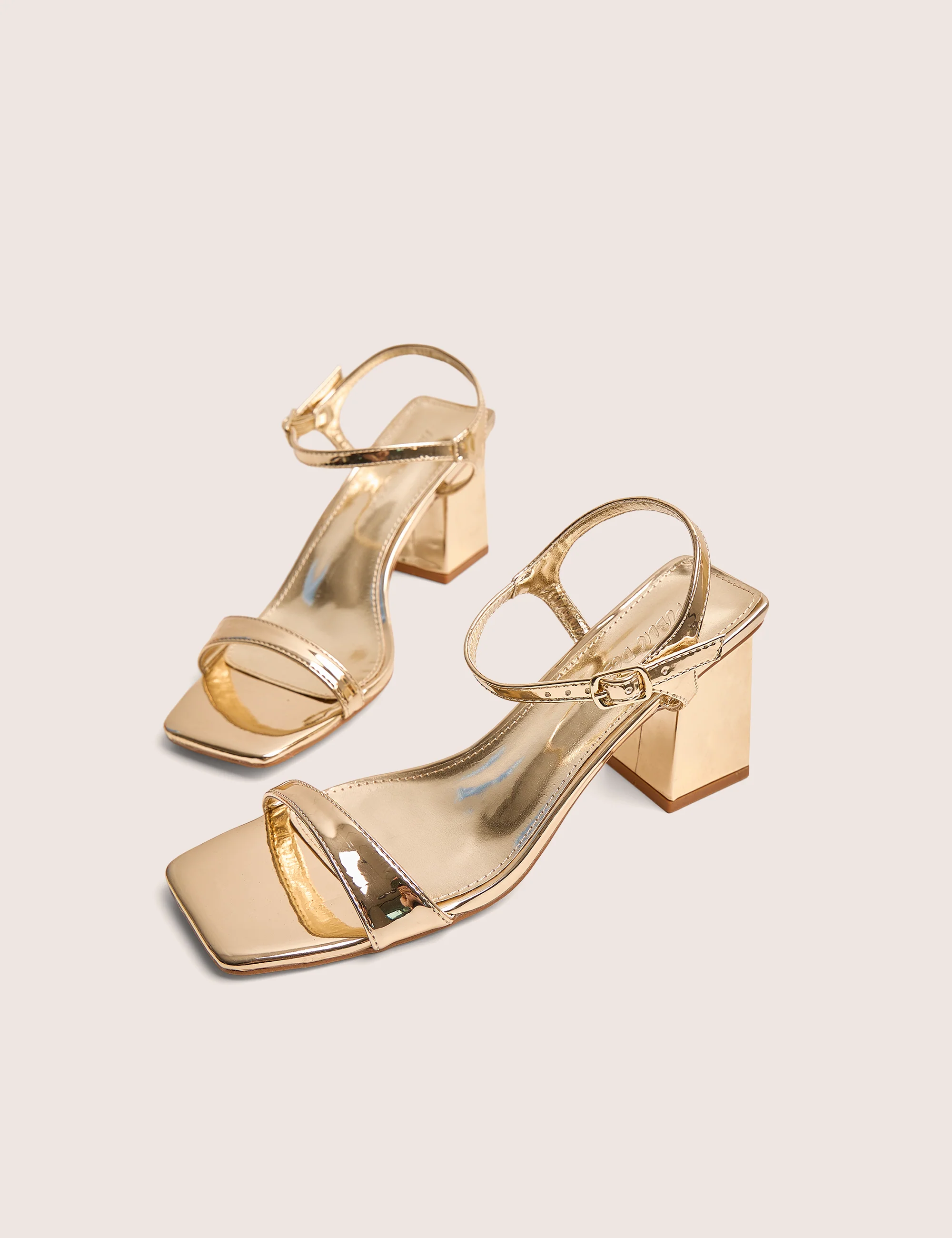 Maryse Gold Mirror Pu Barely There Mid Block Heels - Image 4