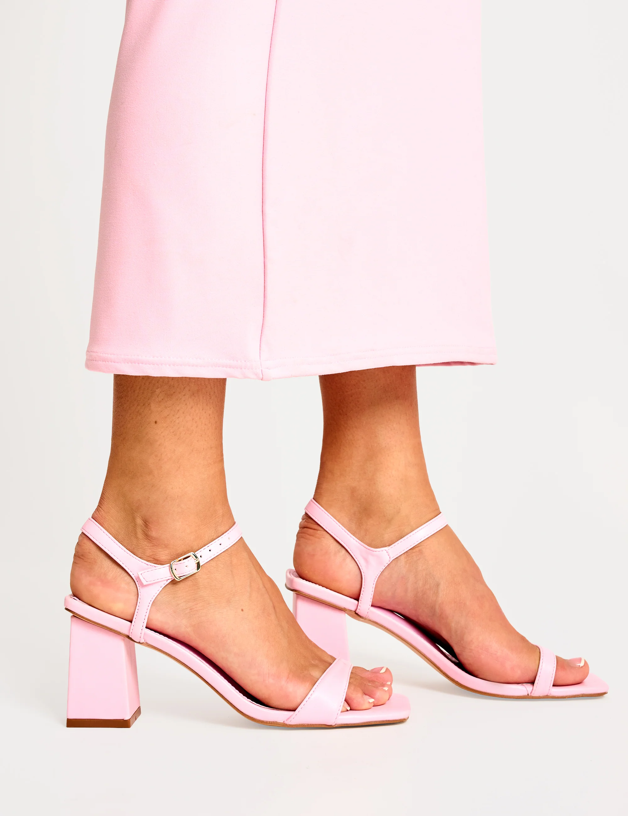 Maryse Light Pink Pu Barely There Mid Block Heels - Image 2
