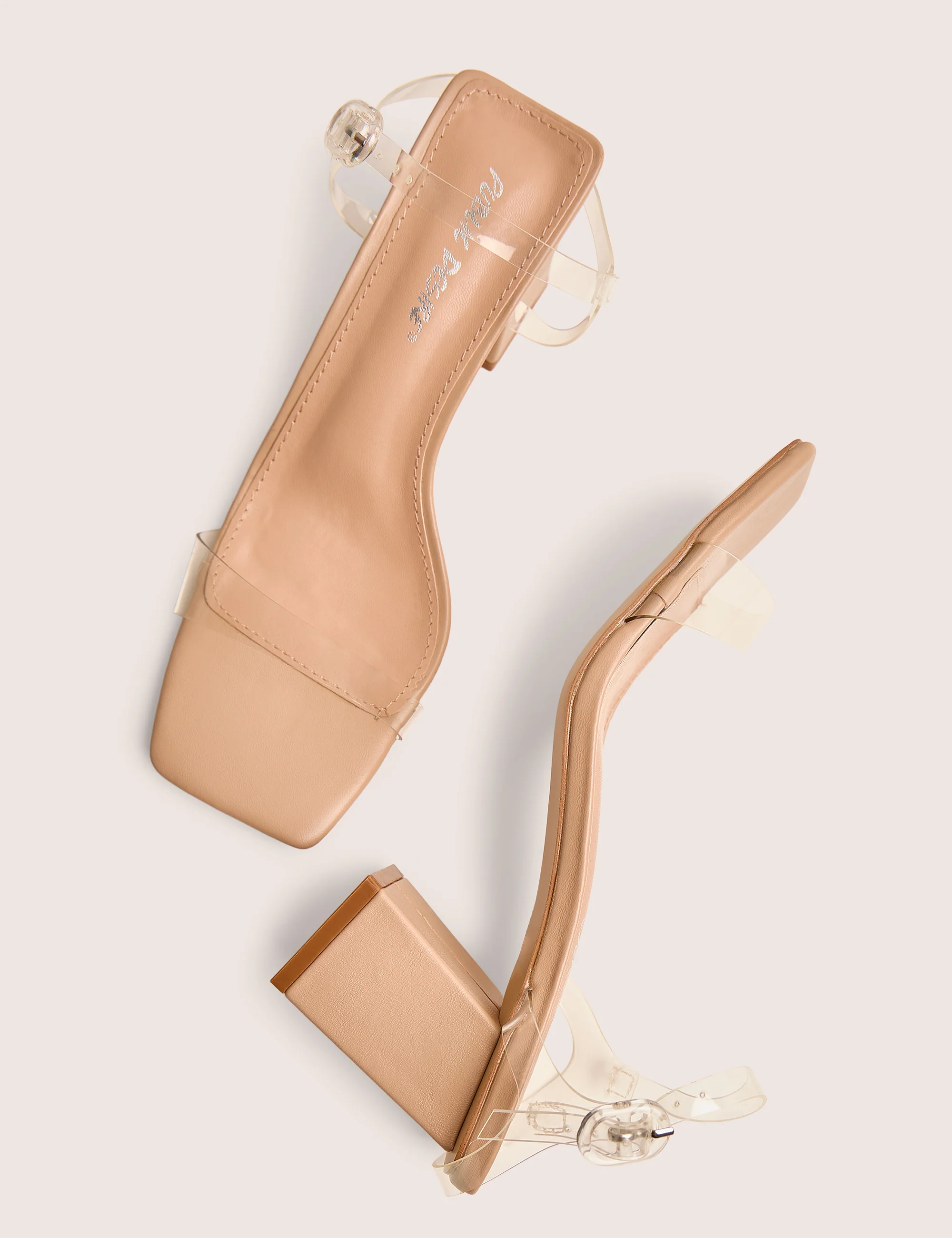 Maryse Nude Perspex Pu Barely There Mid Block Heels - Image 4
