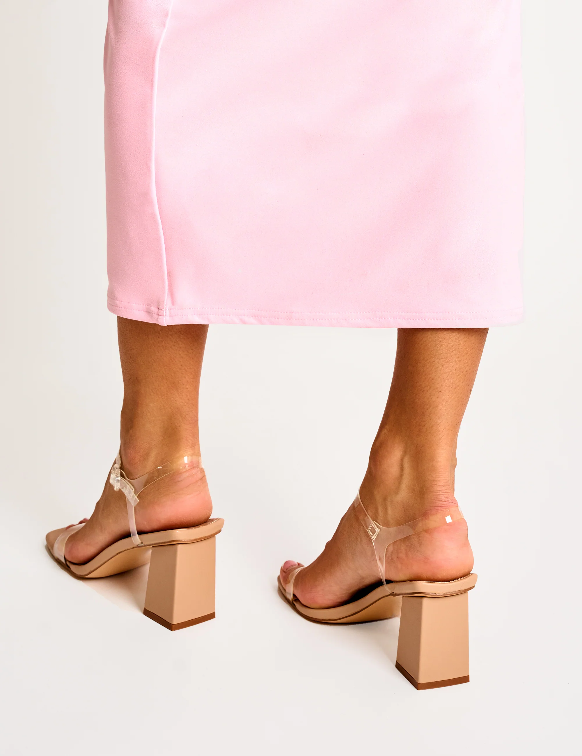 Maryse Nude Perspex Pu Barely There Mid Block Heels - Image 7