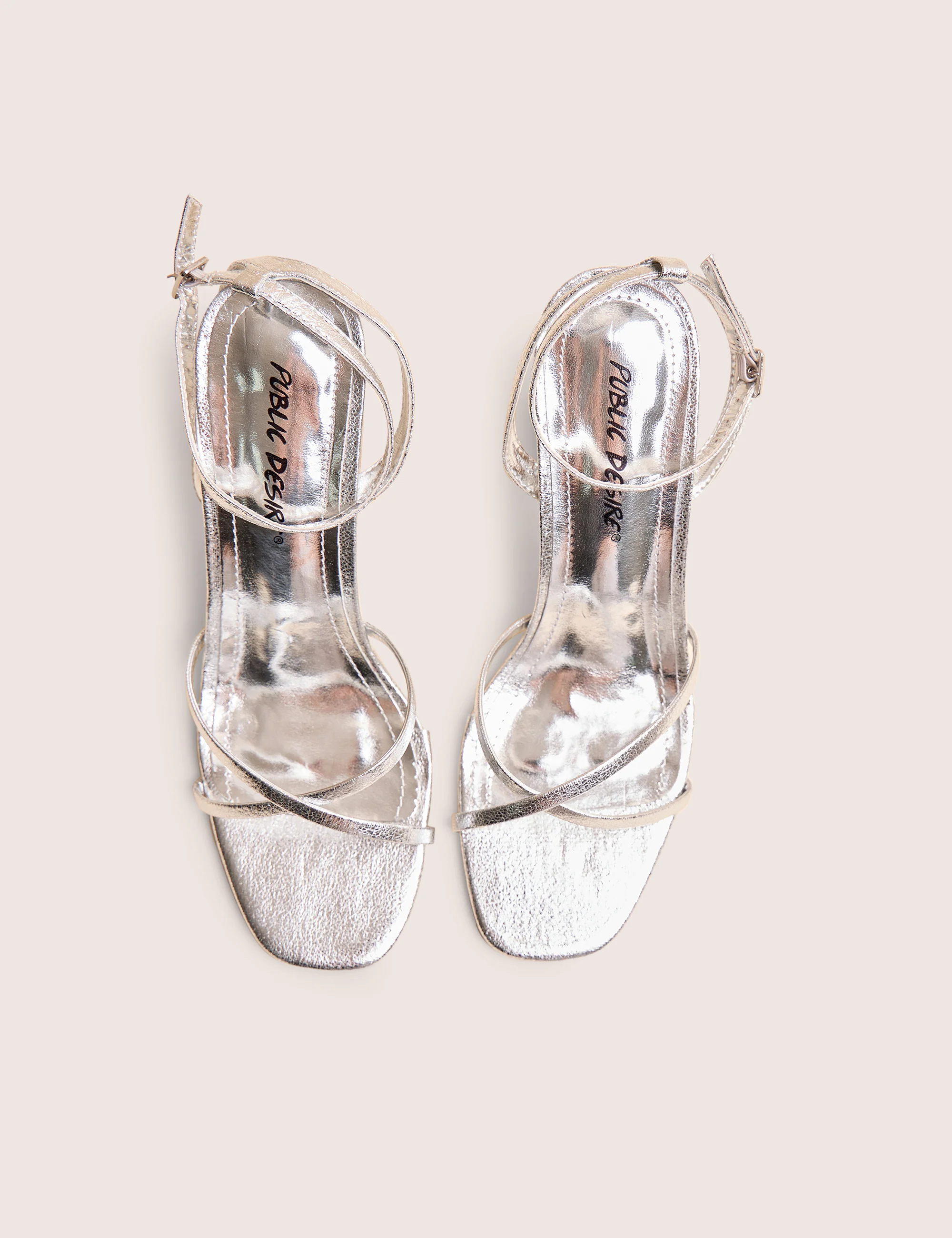 Matilda Silver Pu Strappy Block High Heels - Image 2