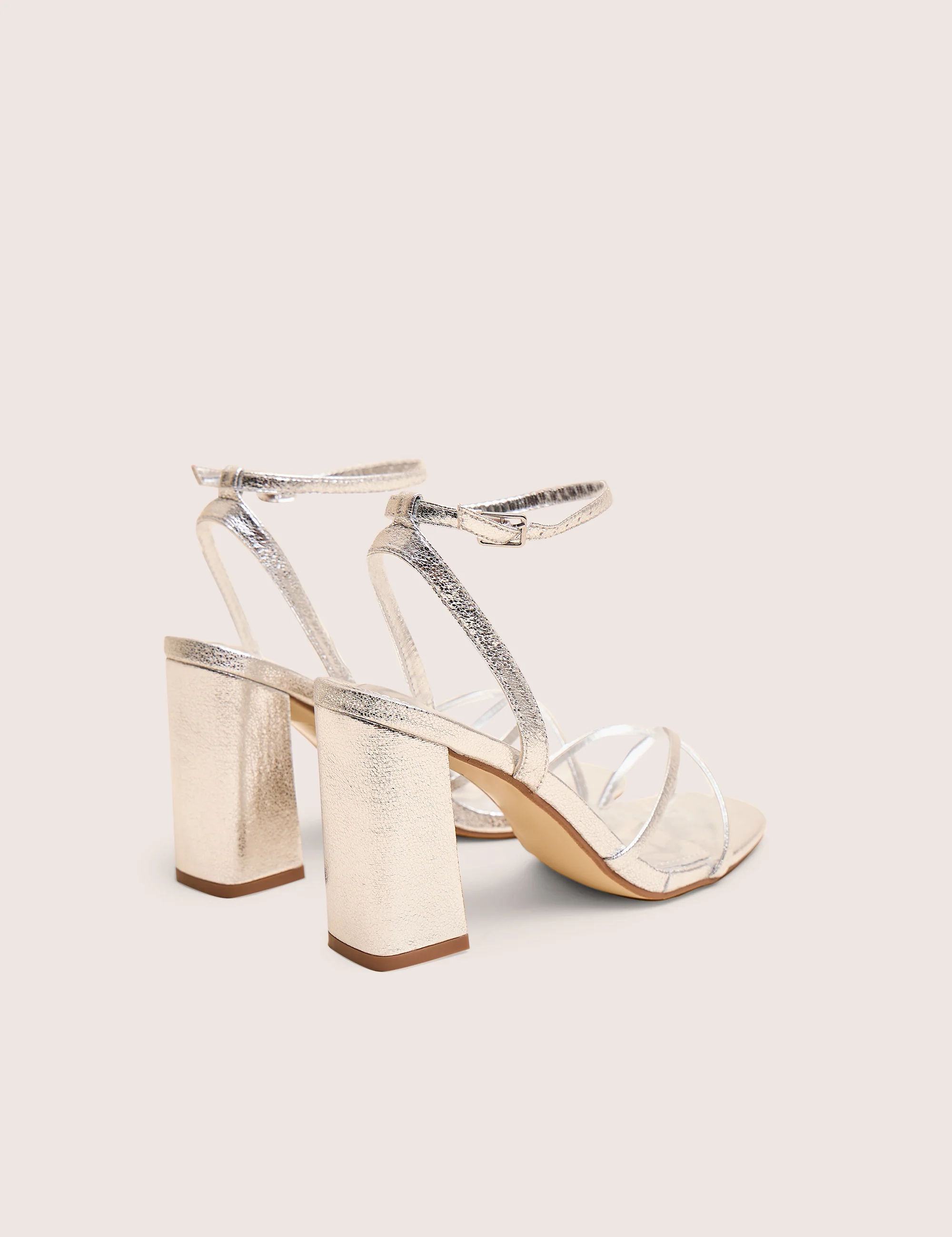 Matilda Silver Pu Strappy Block High Heels - Image 3