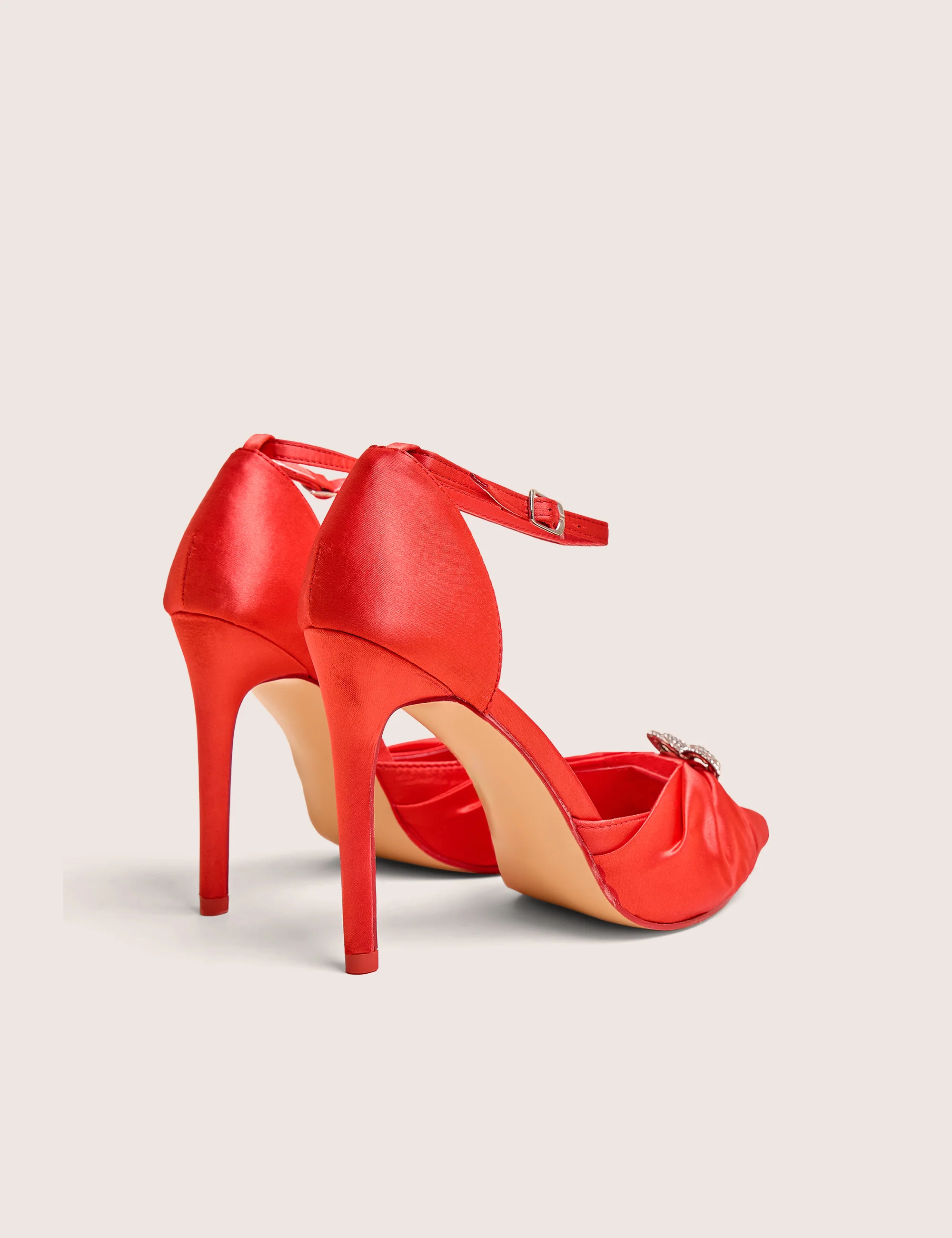 Meant to Be Red Satin Diamante Heart Court Stiletto Heel - Image 3