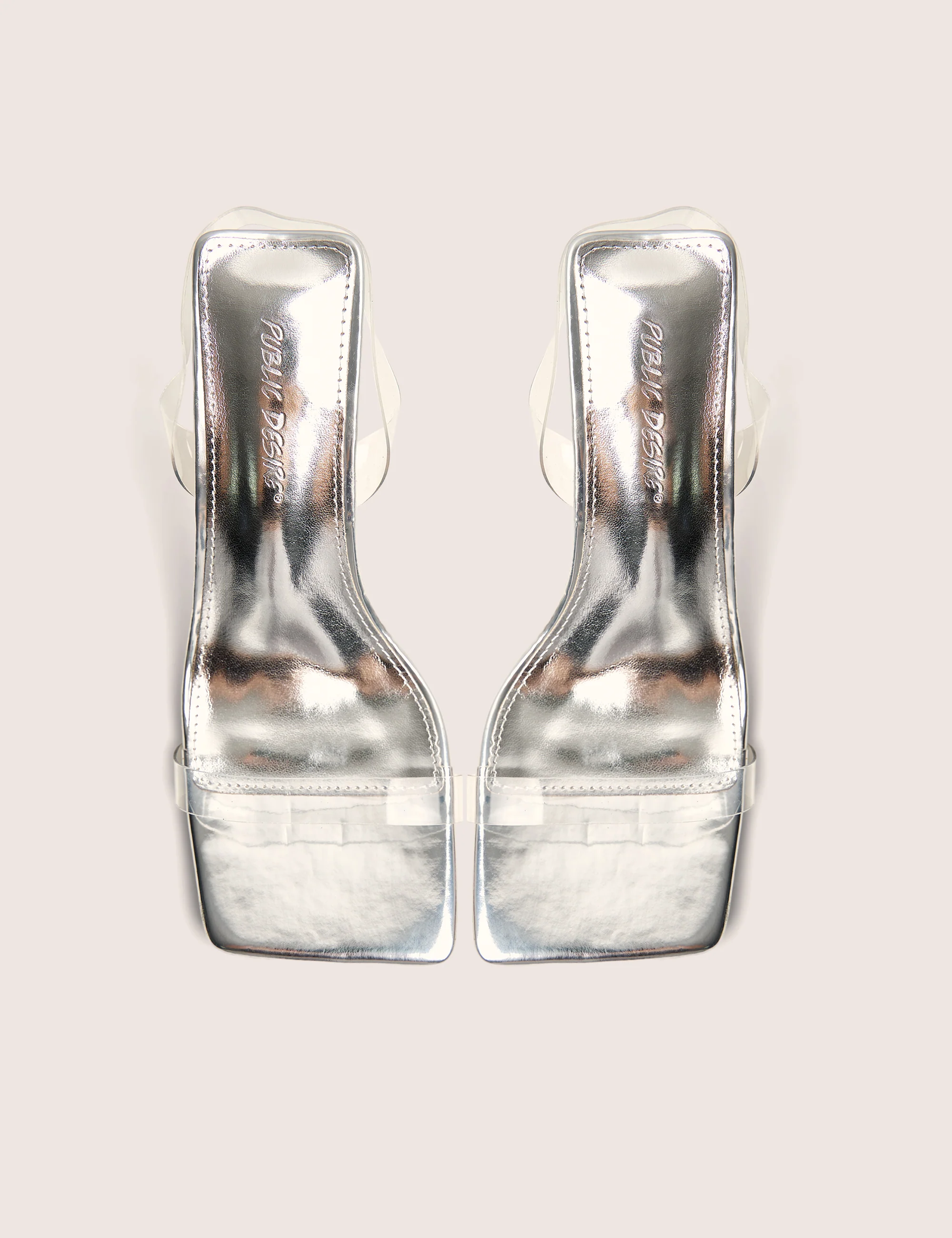 Merge Up Wide Fit Silver Perspex Square Toe Slingback Mid Heels - Image 2