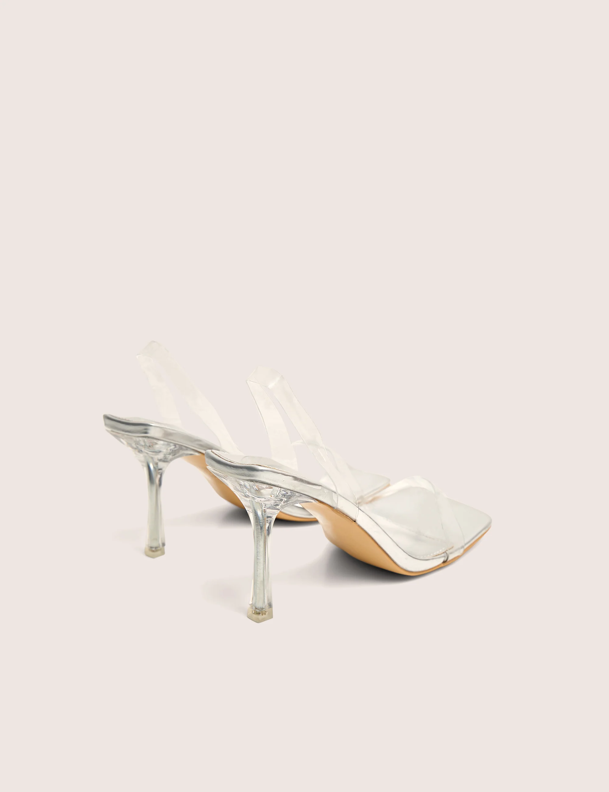 Merge Up Wide Fit Silver Perspex Square Toe Slingback Mid Heels - Image 3