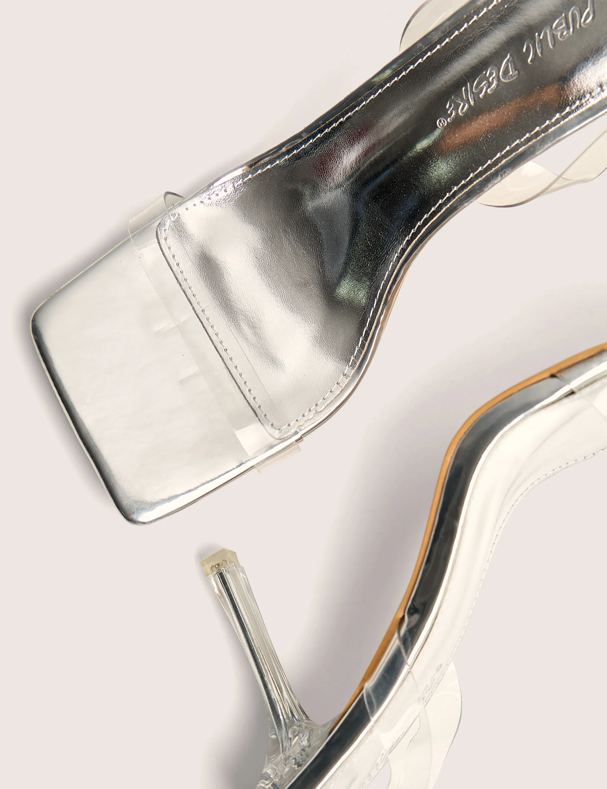 Merge Up Wide Fit Silver Perspex Square Toe Slingback Mid Heels - Image 4