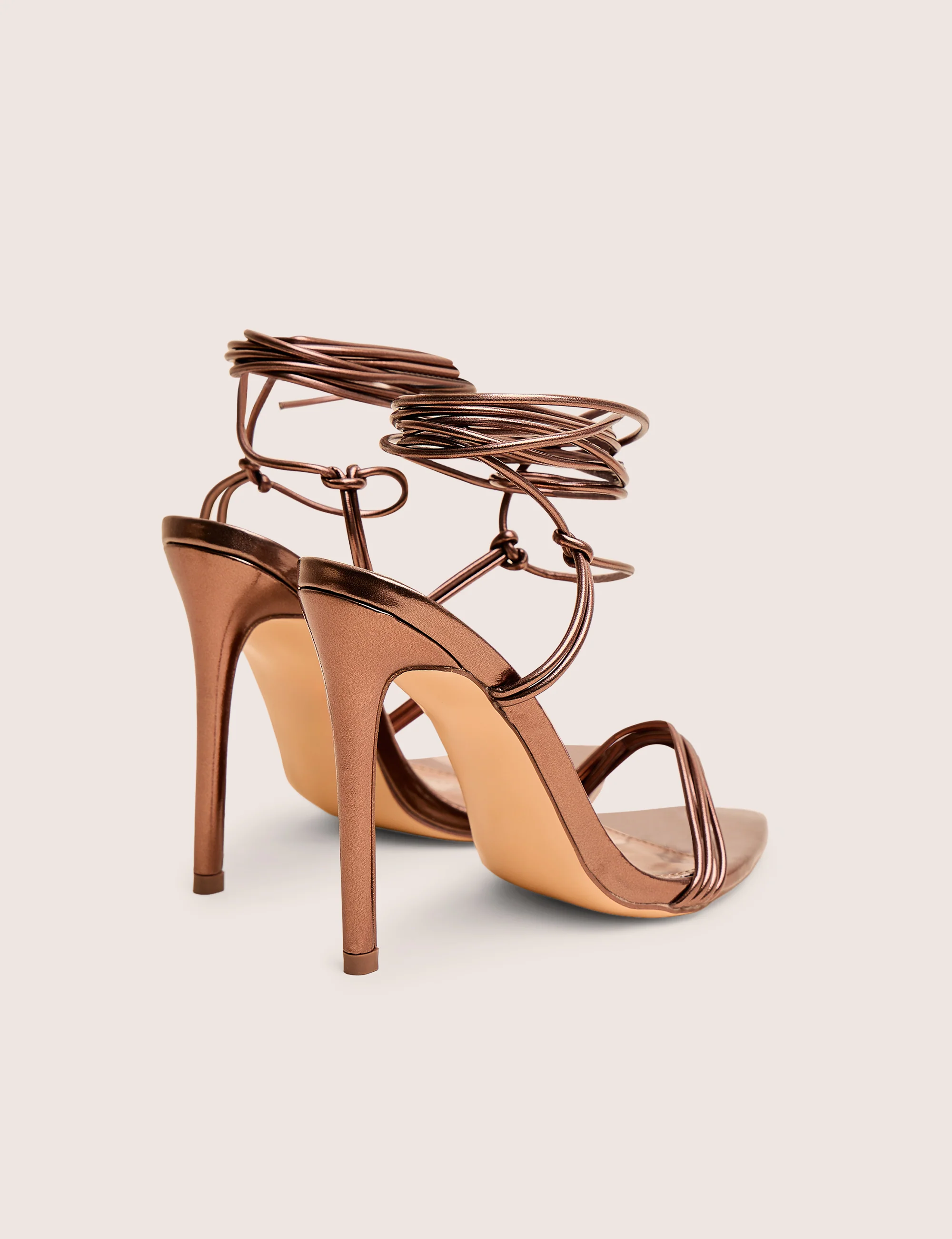 Merlot Chocolate Brown Lace Up Wrap Around Pointed Toe Stiletto Heel - Image 3