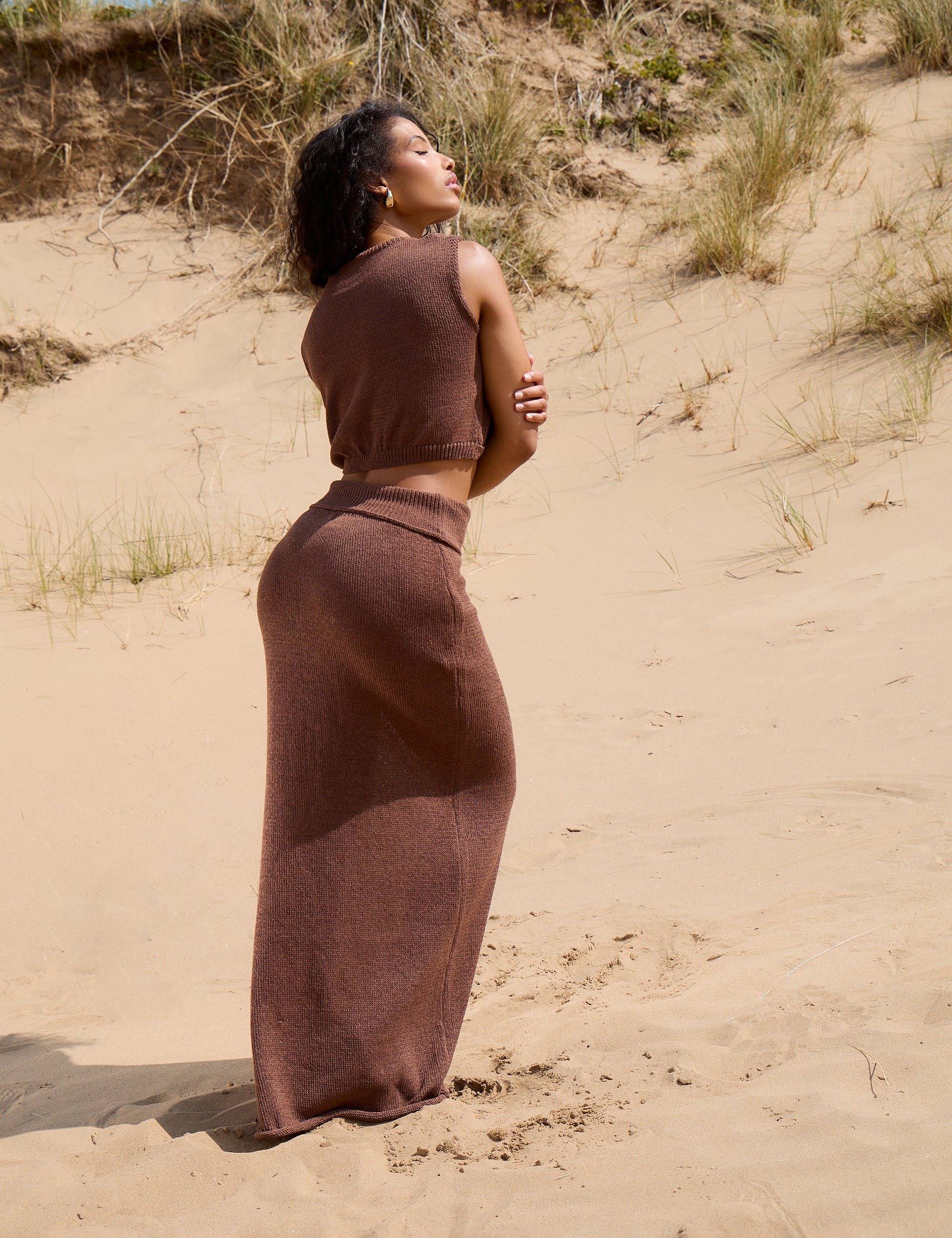 Mid Rise Fine Knit Maxi Skirt Brown - Image 2