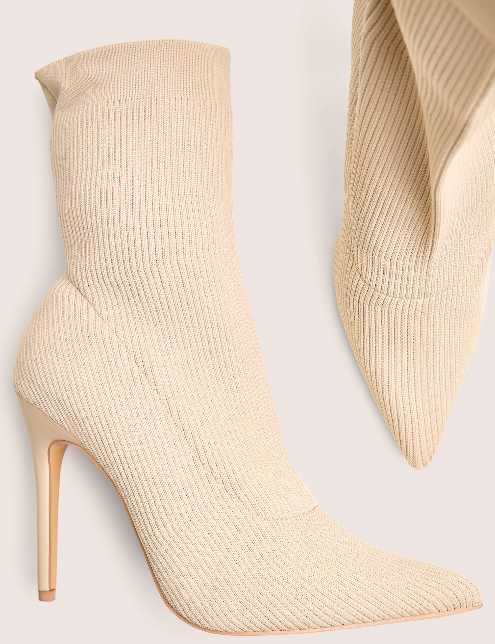 Mirival Off White Knitted Stiletto Sock Pointed Toe Ankle Boots - Image 4