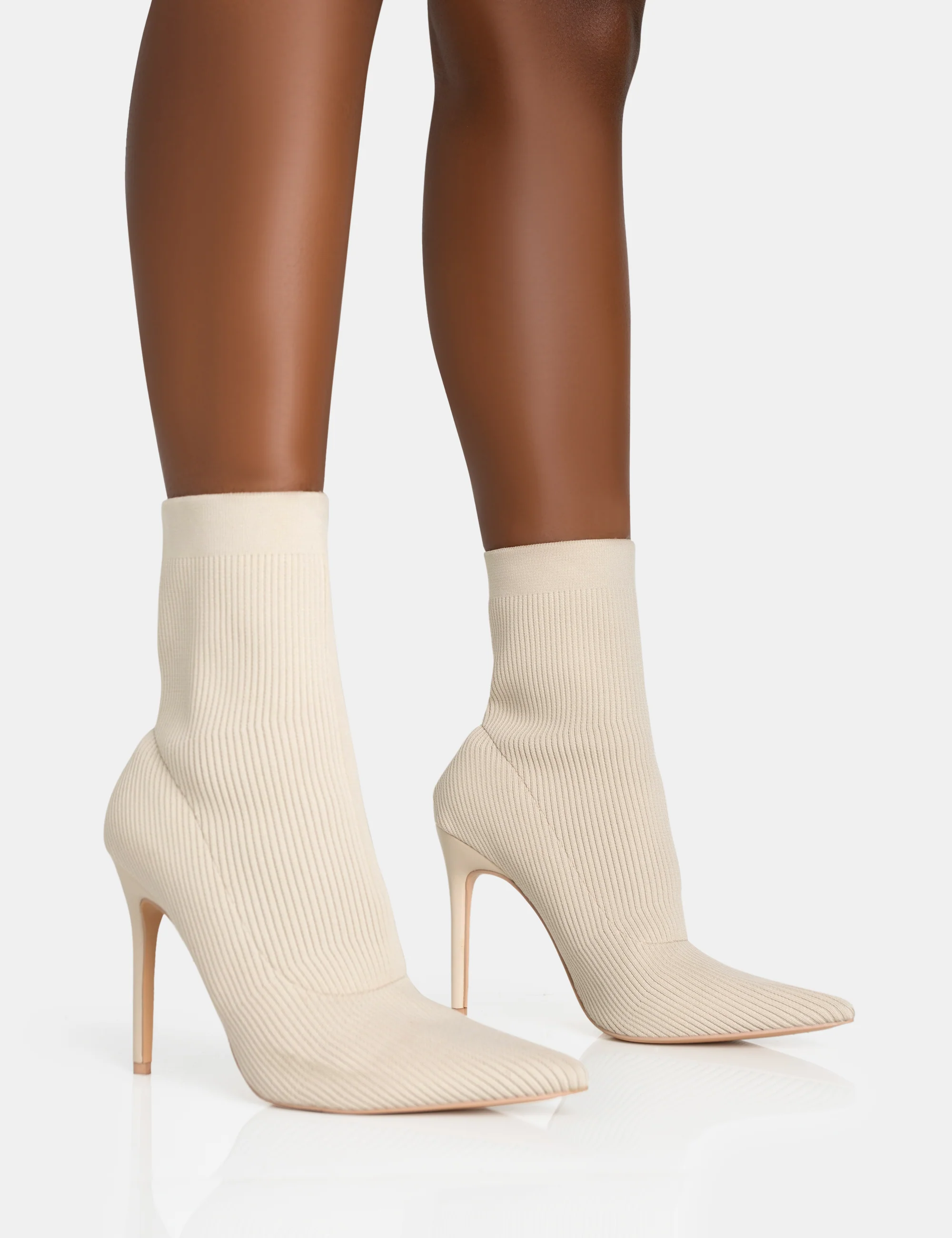Mirival Off White Knitted Stiletto Sock Pointed Toe Ankle Boots - Image 5