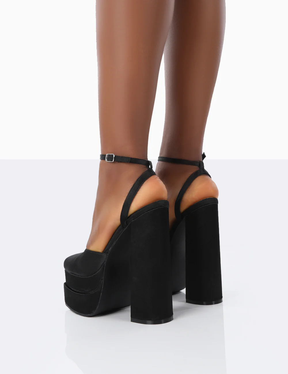 Moonchild Black Satin Closed Toe Statement Platform Block Heels - Image 2