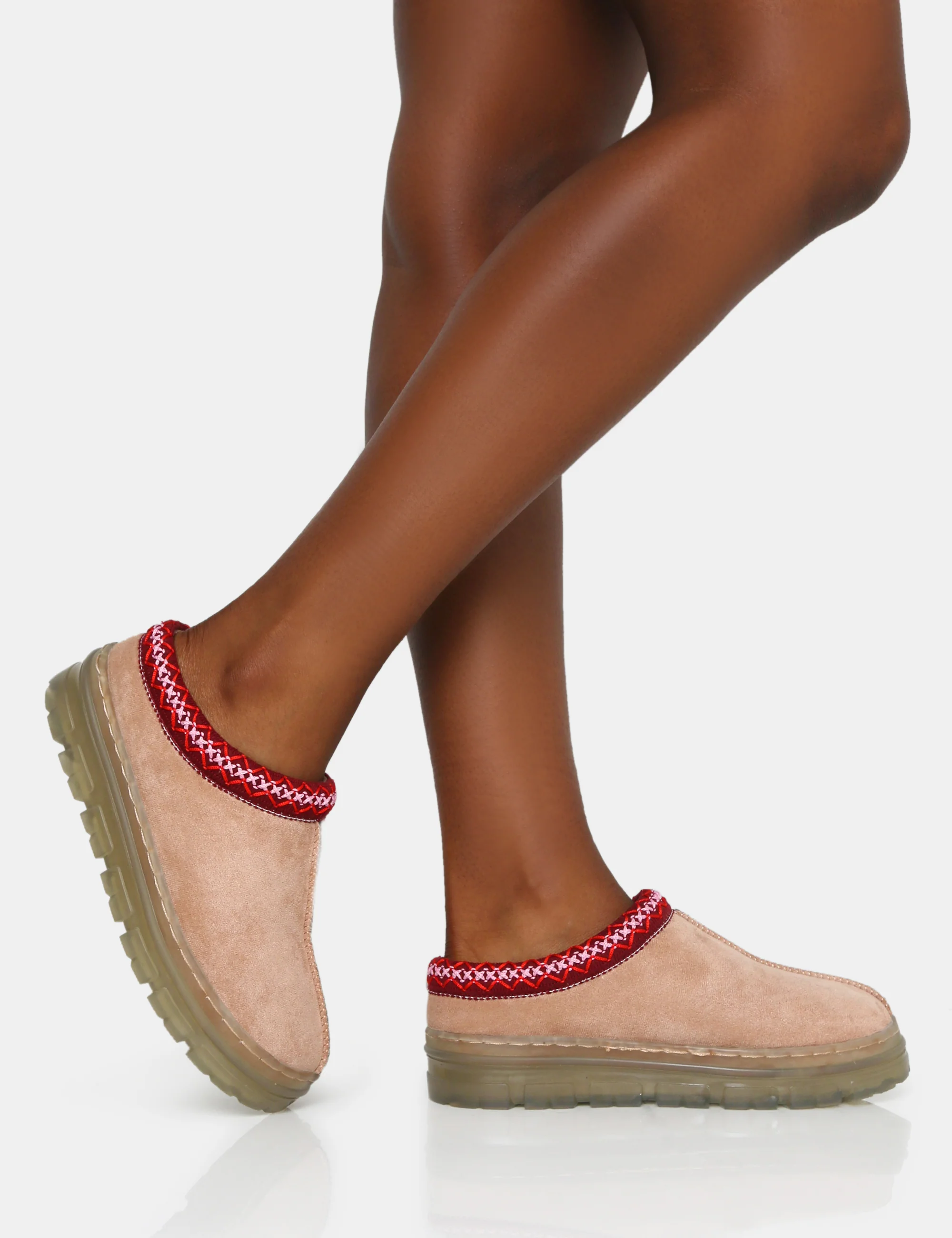 Nala Beige Faux Suede Embroidered Slipper Platform Boots - Image 3