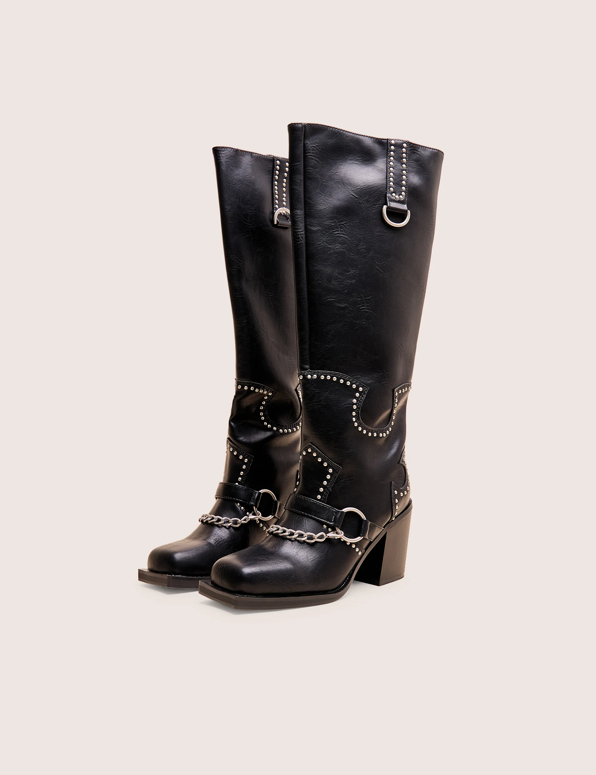 Nashville Black Western Studded Block Heel Knee High Boot - Image 2