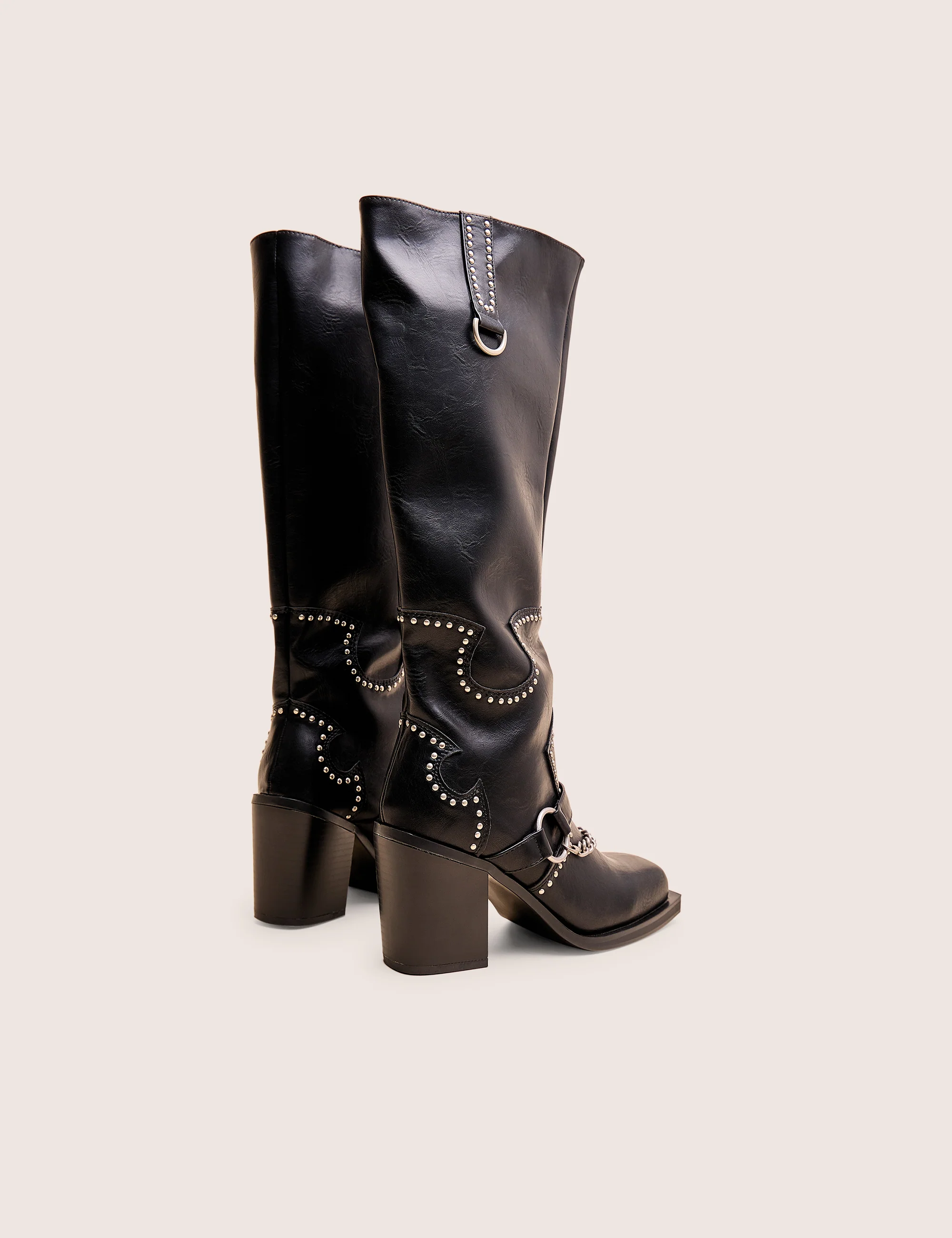 Nashville Black Western Studded Block Heel Knee High Boot - Image 3