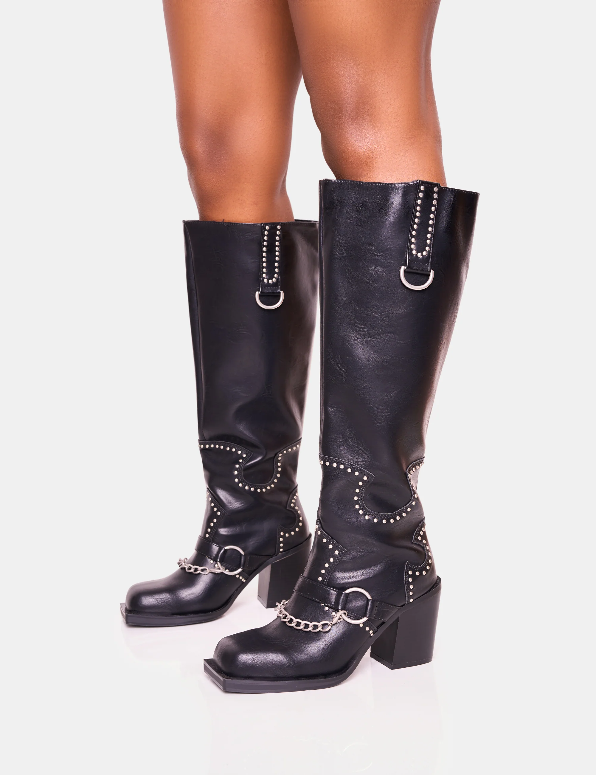Nashville Black Western Studded Block Heel Knee High Boot - Image 7