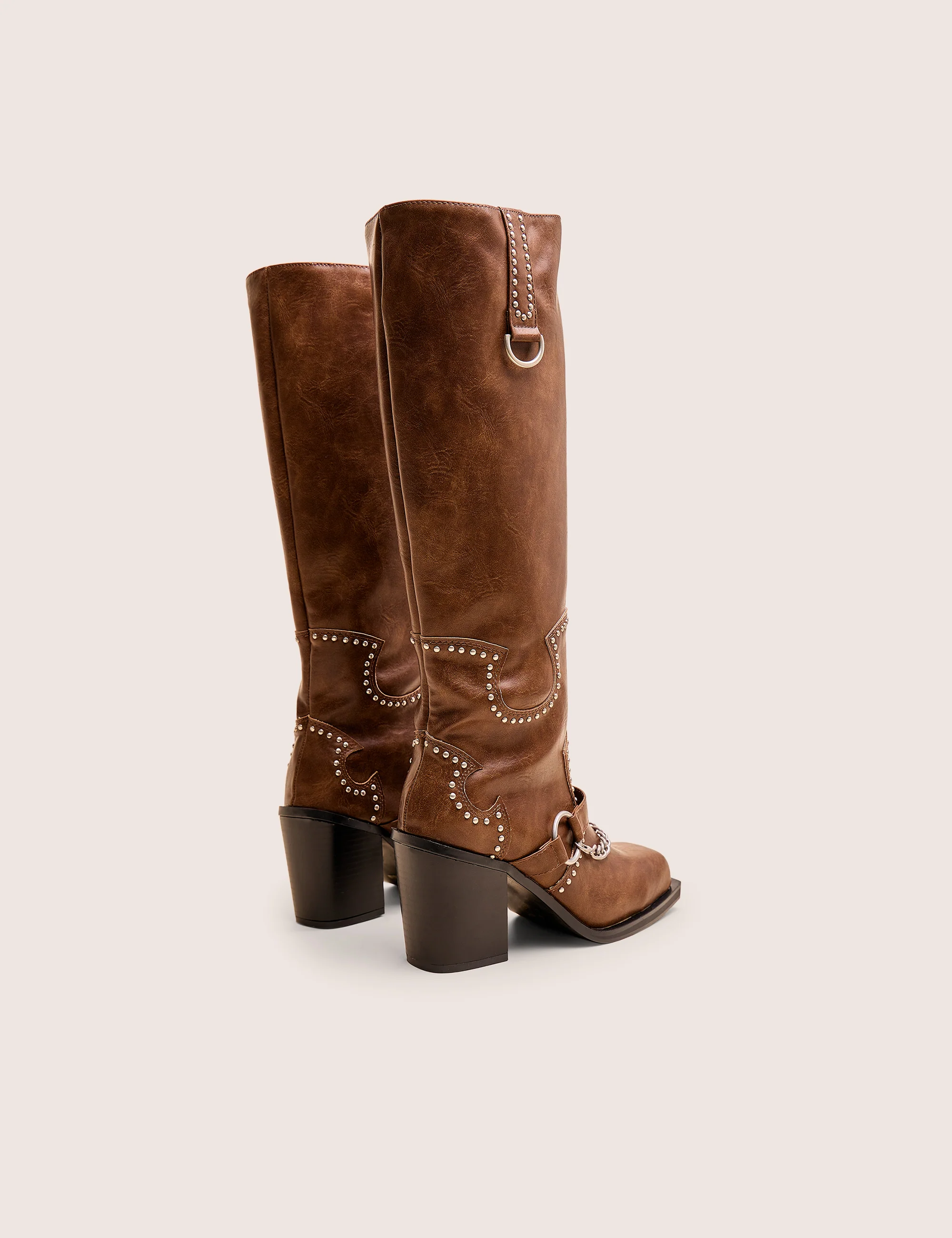 Nashville Vintage Brown Western Studded Block Heel Knee High Boot - Image 4