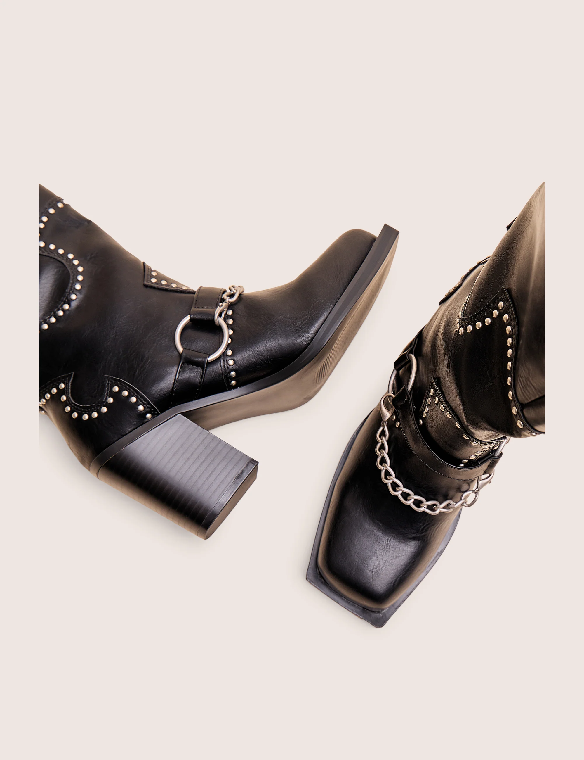 Nashville Wide Fit Black Western Studded Block Heel Knee High Boot - Image 3