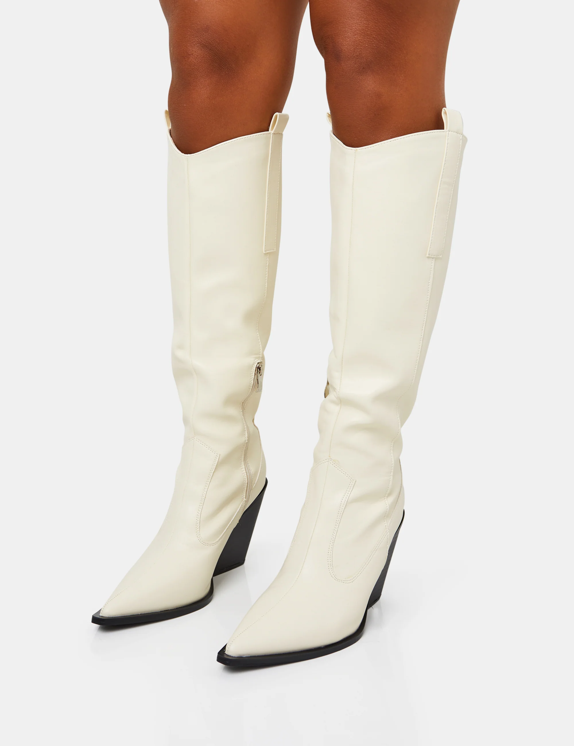 Nevada Ecru Western Cowboy Pointed Toe Block Heel Knee High Boots - Image 3