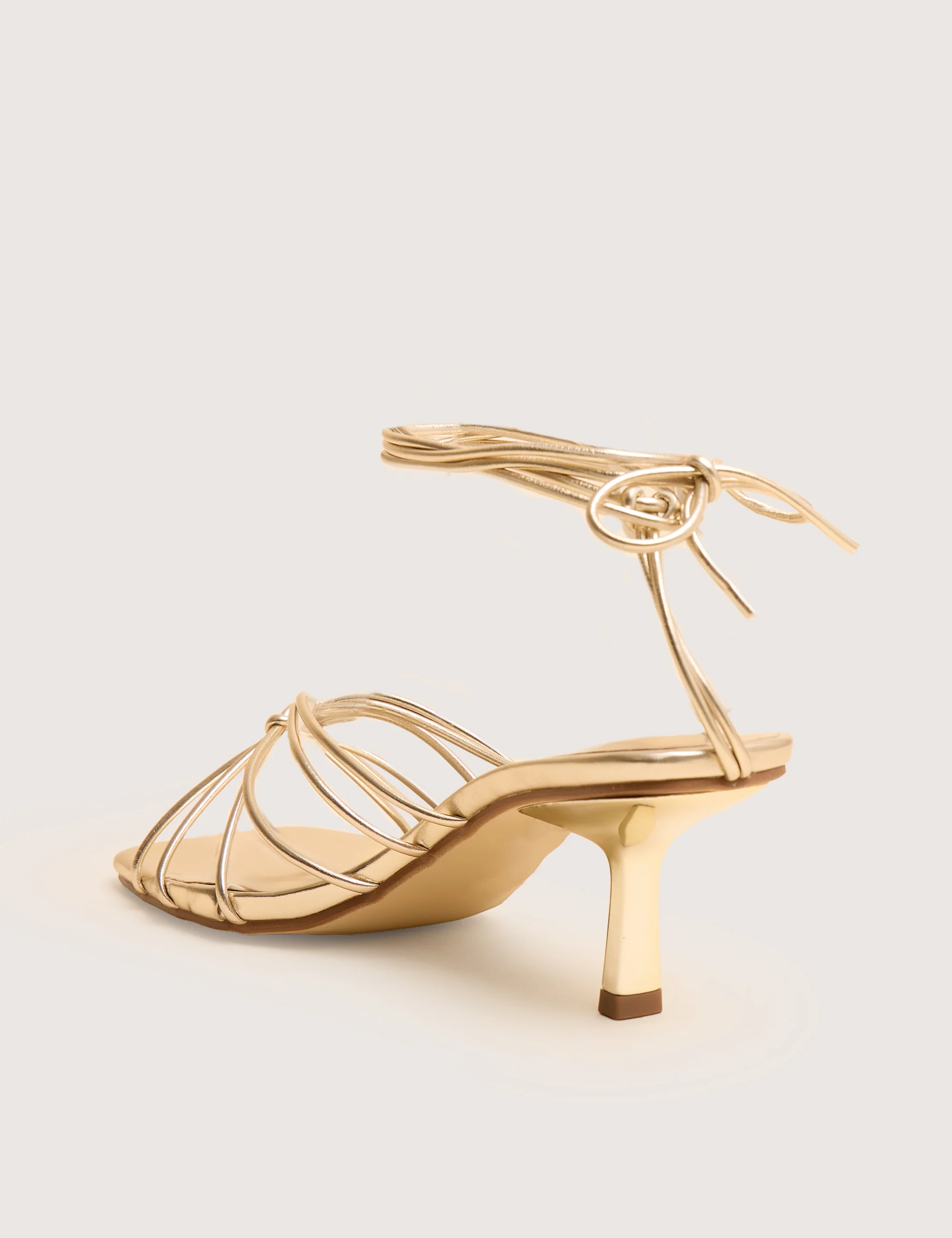 Nora Wide Fit Gold Pu Lace Up Strappy Mid Heels - Image 3