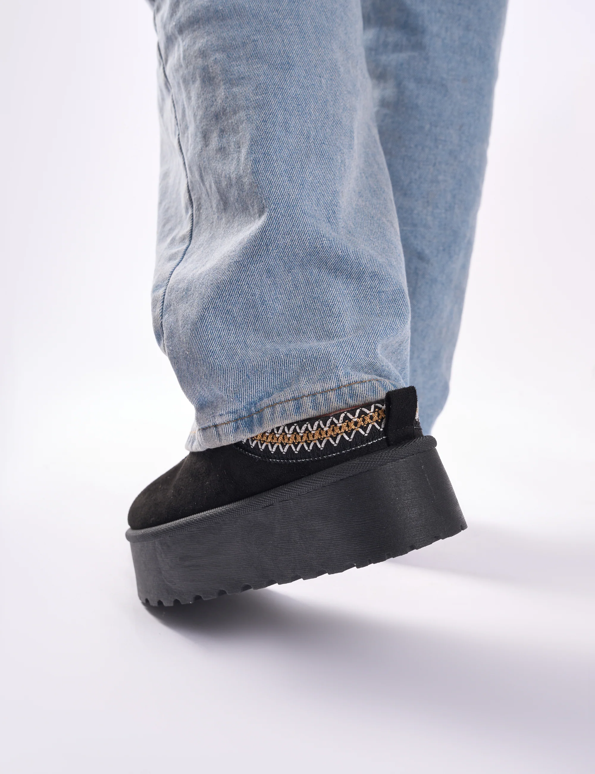 Nutmeg Black Faux Fur Lined Platform Mules - Image 3