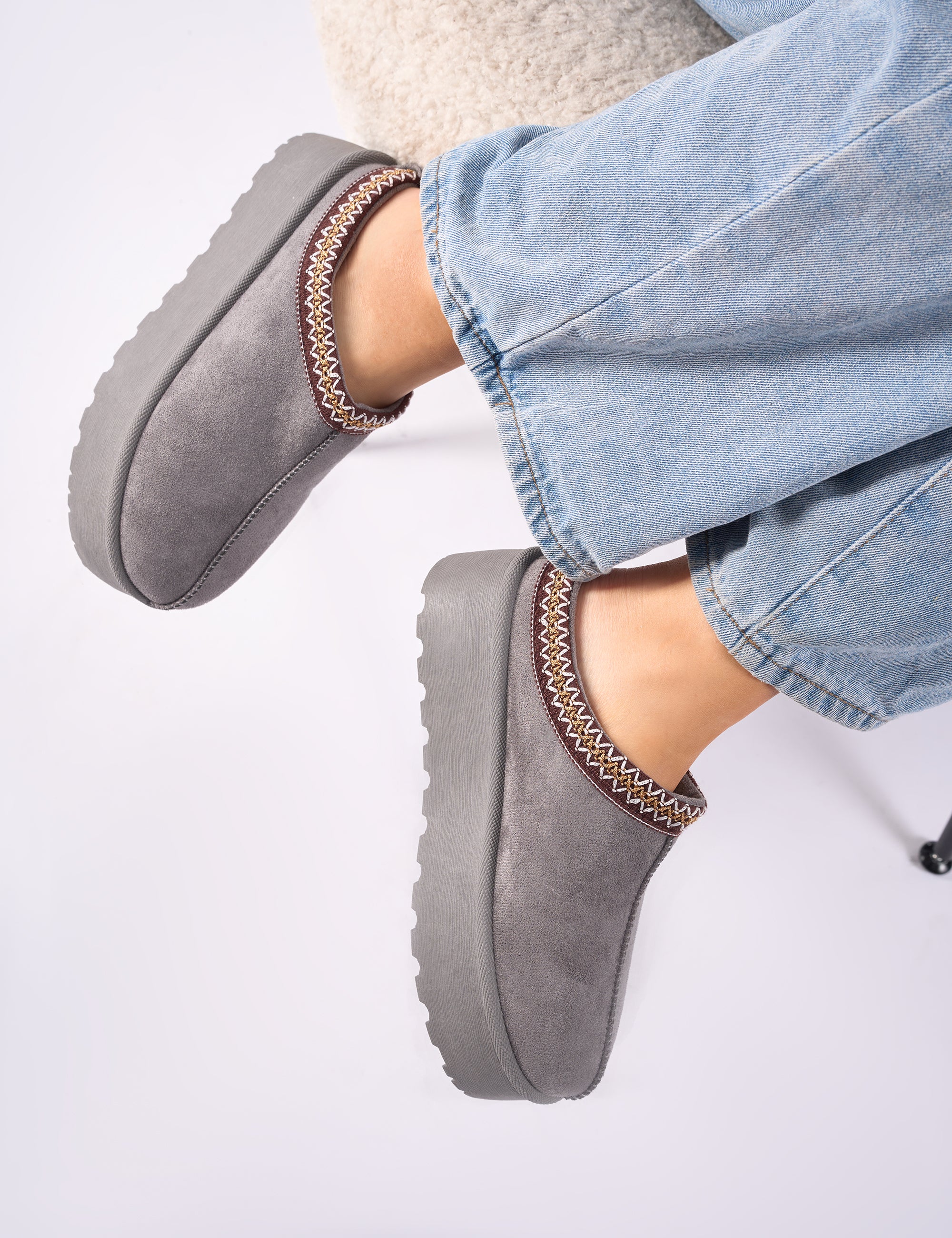 Nutmeg Grey Faux Fur Lined Platform Mules - Image 3