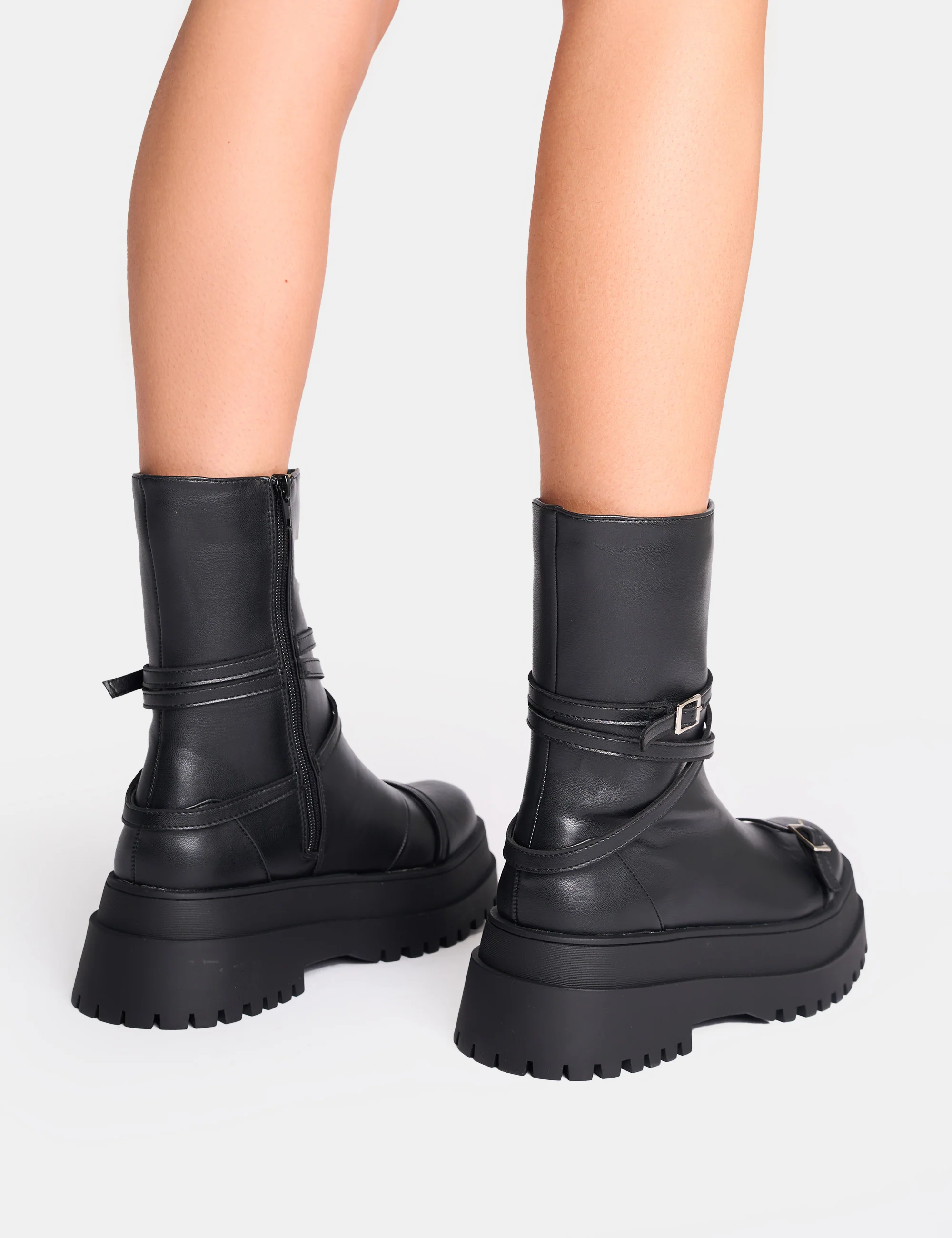Odessa Black Multi Strap Detail Chunky Sole Ankle Boots - Image 3