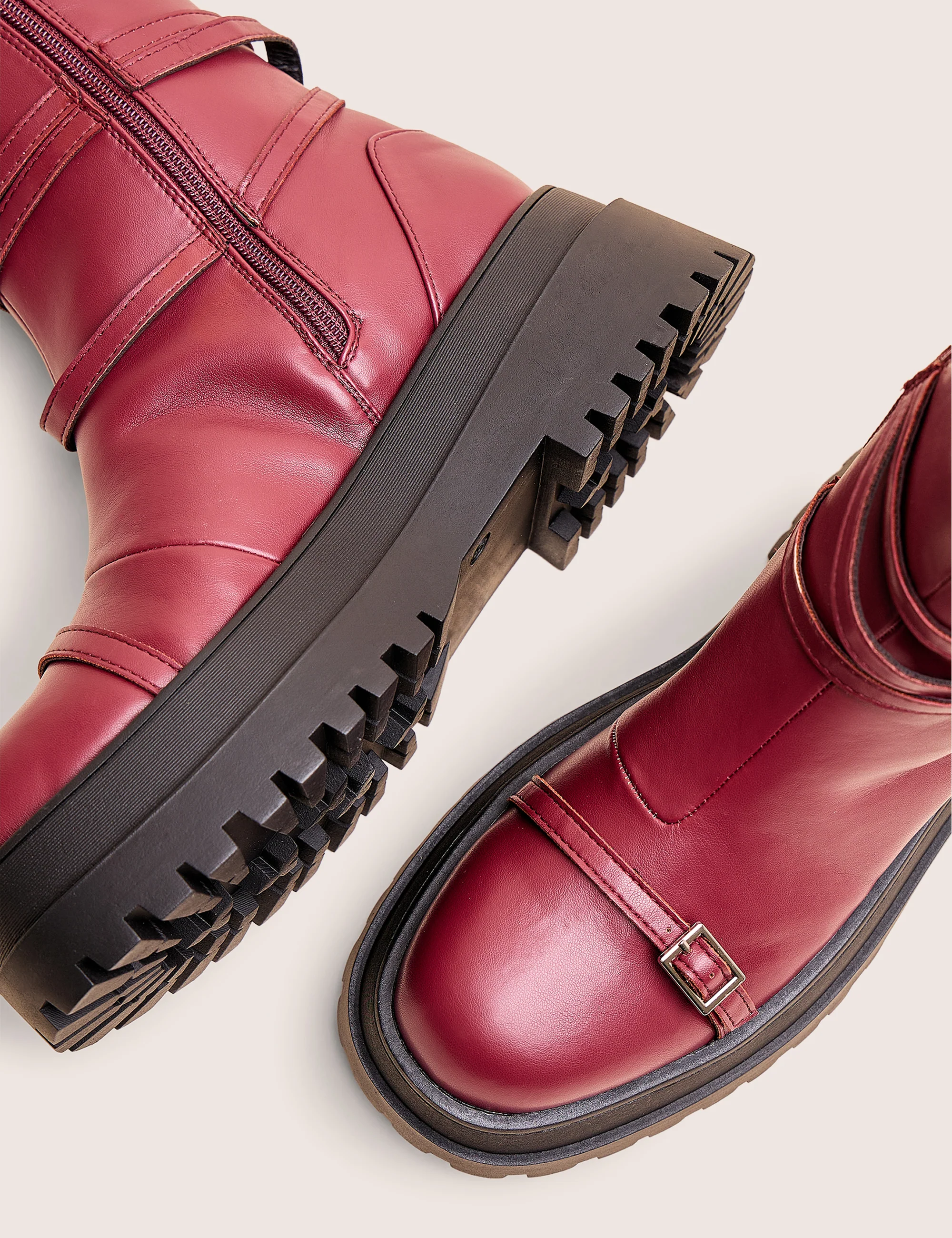 Odessa Burgundy Multi Strap Detail Chunky Sole Ankle Boots - Image 5