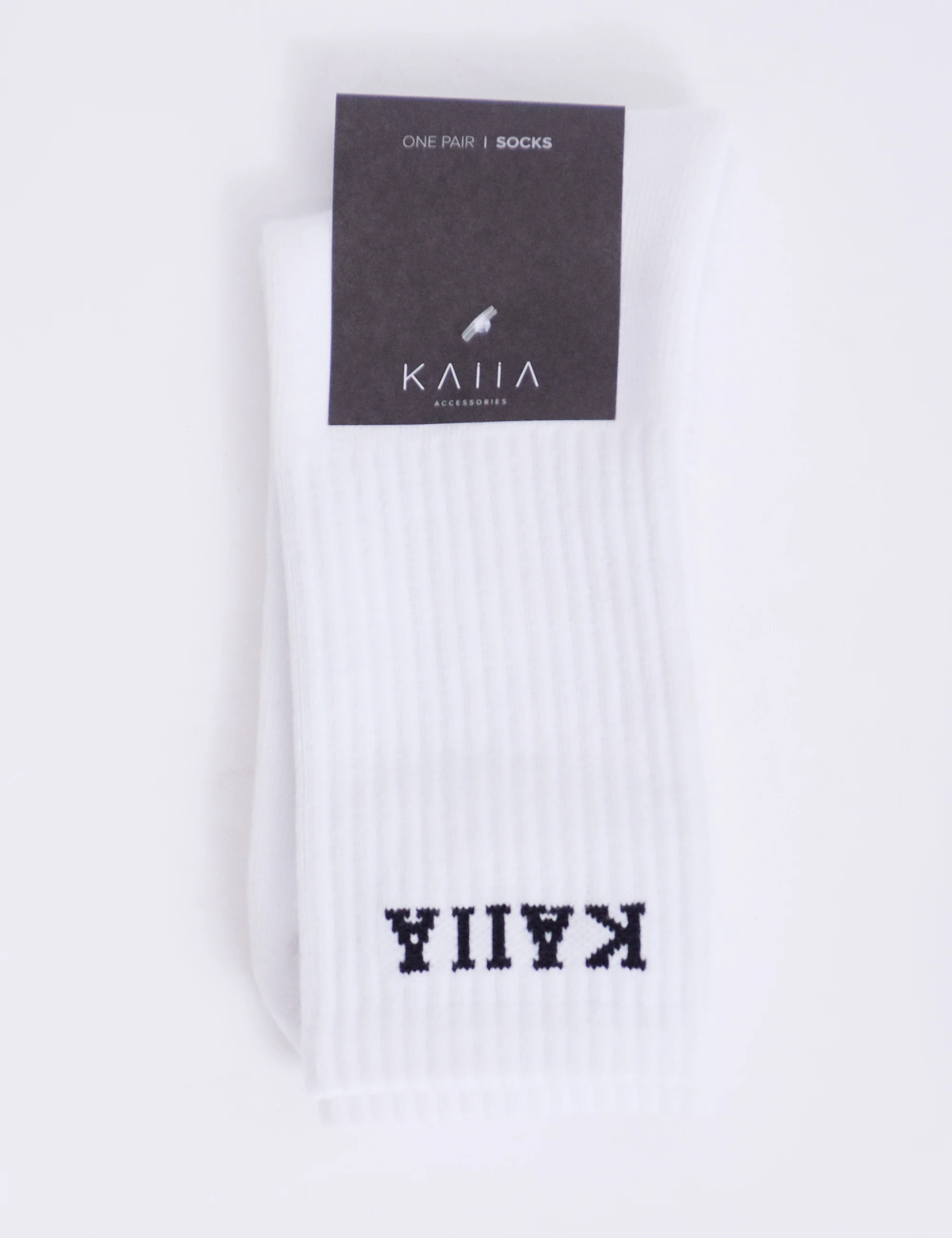 One Pair Kaiia Logo Longline Socks White & Black - Image 2