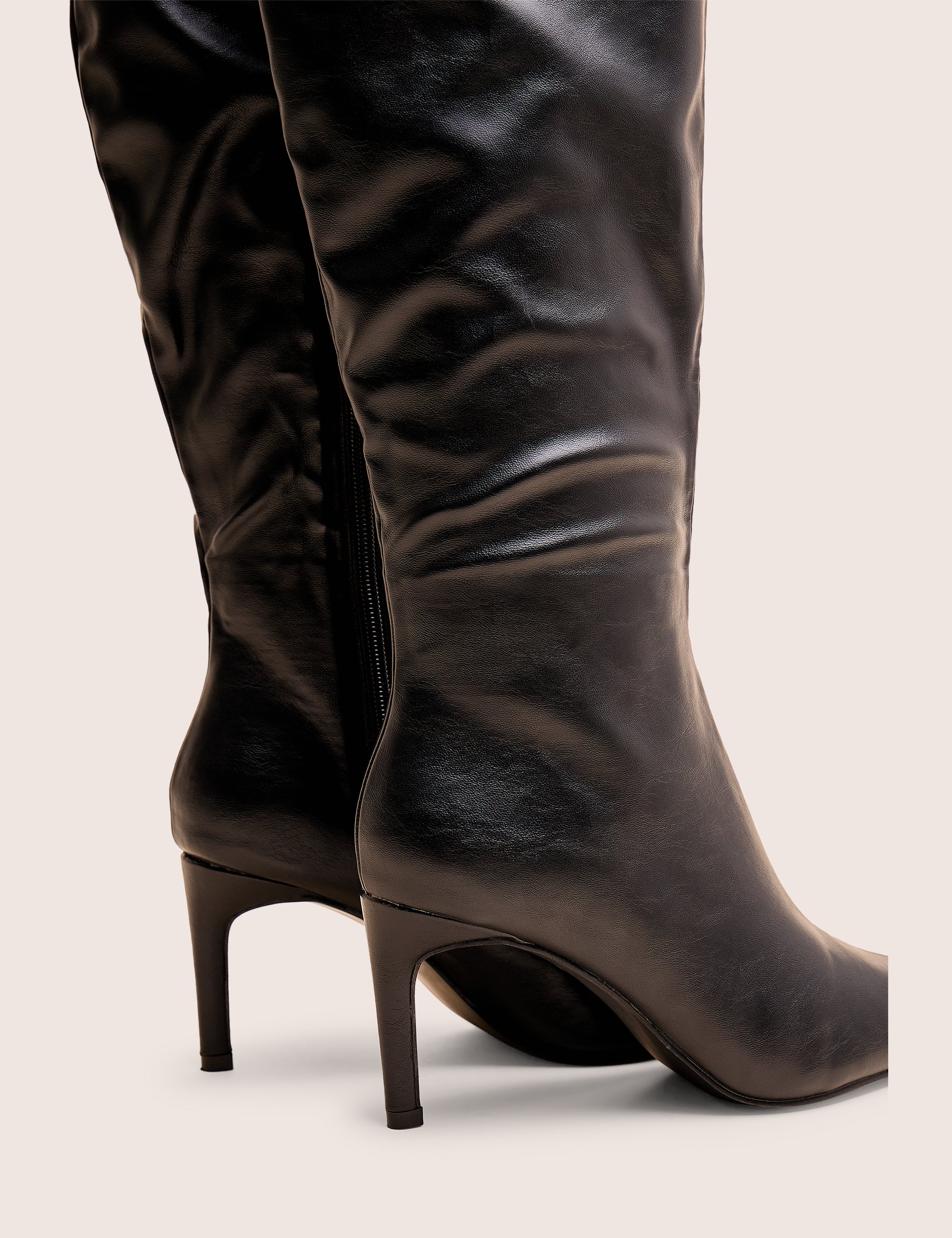 Orton Black Pu Over The Knee Mid Heel Pointed Toe Boots - Image 3
