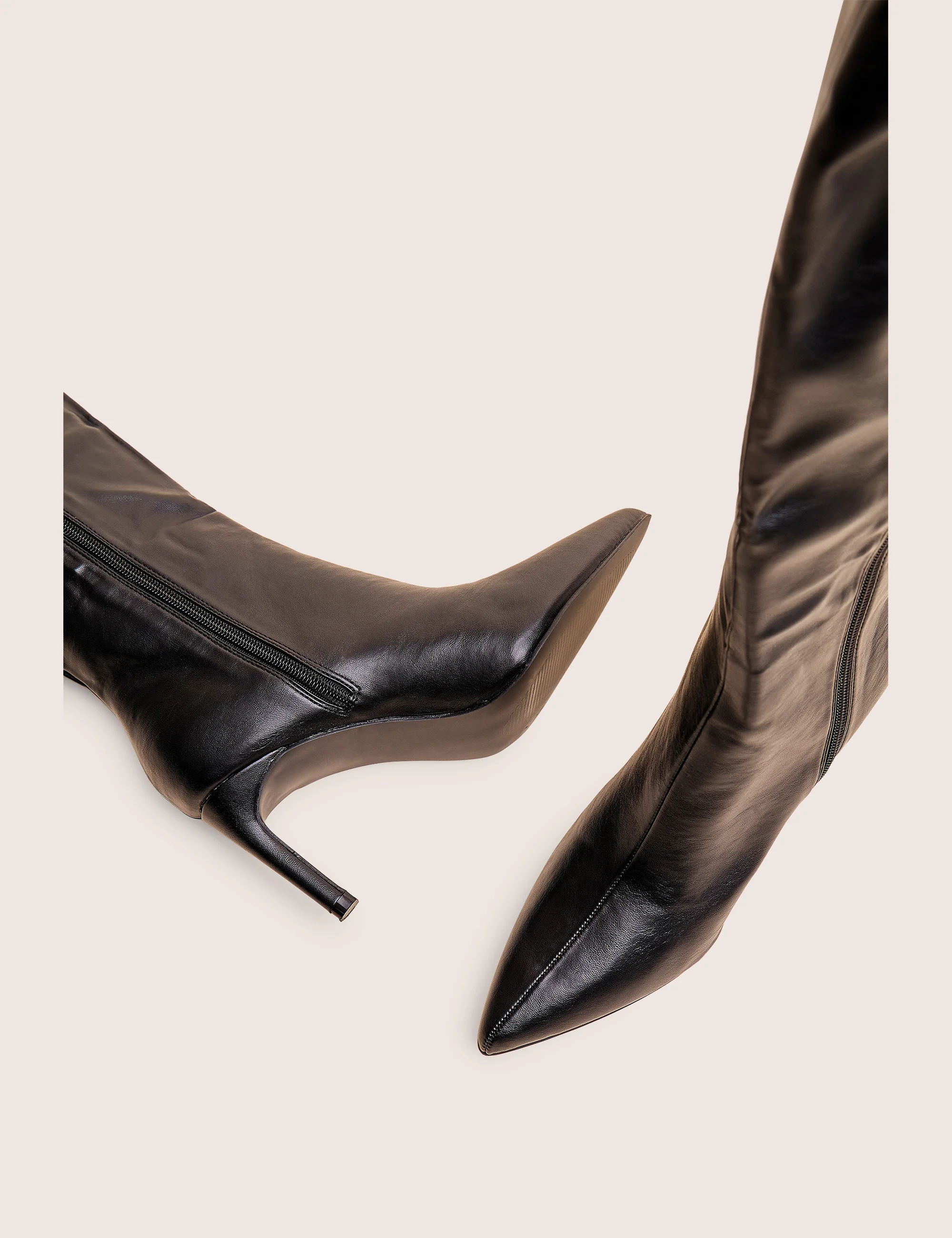 Orton Black Pu Over The Knee Mid Heel Pointed Toe Boots - Image 4