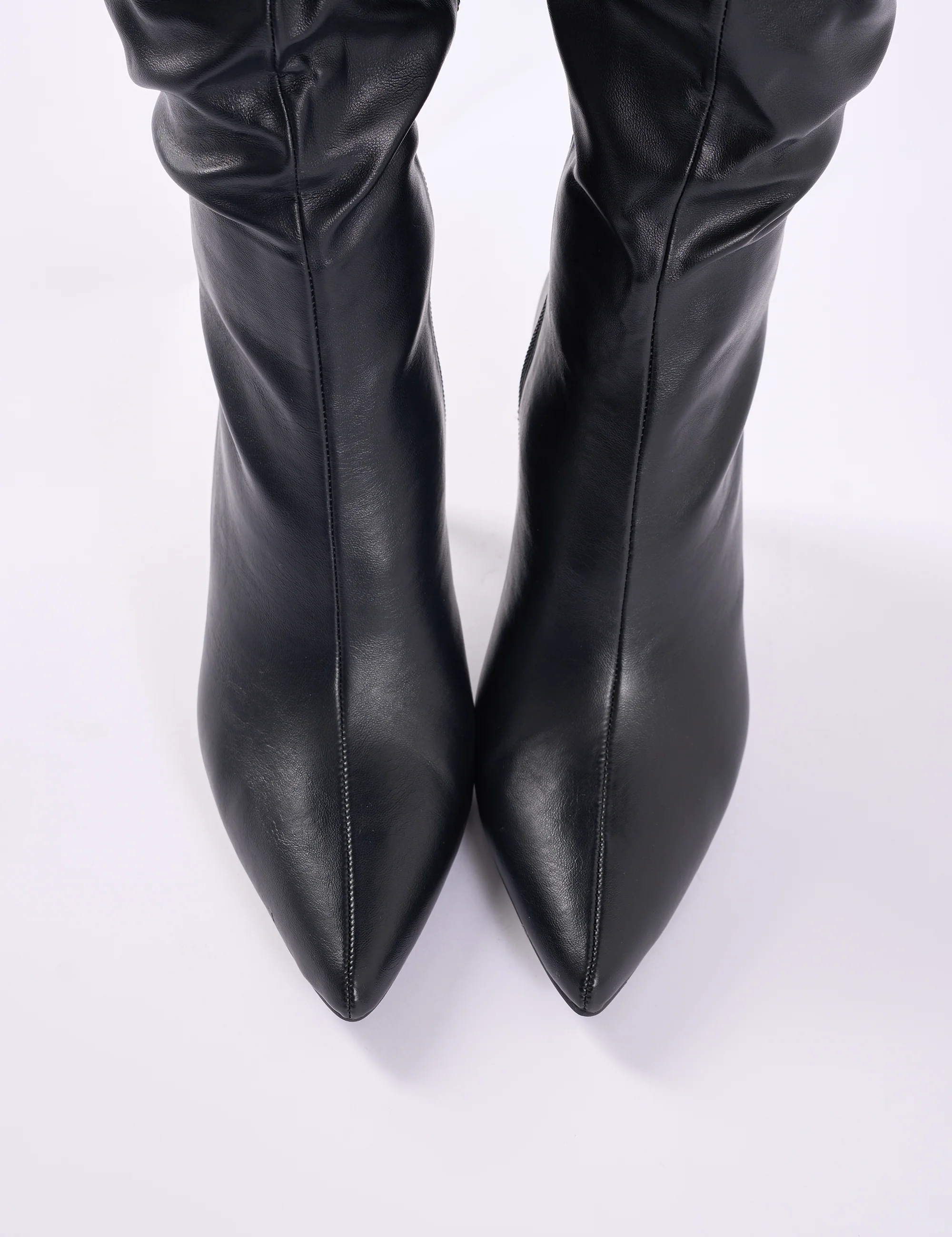 Orton Black Pu Over The Knee Mid Heel Pointed Toe Boots - Image 9