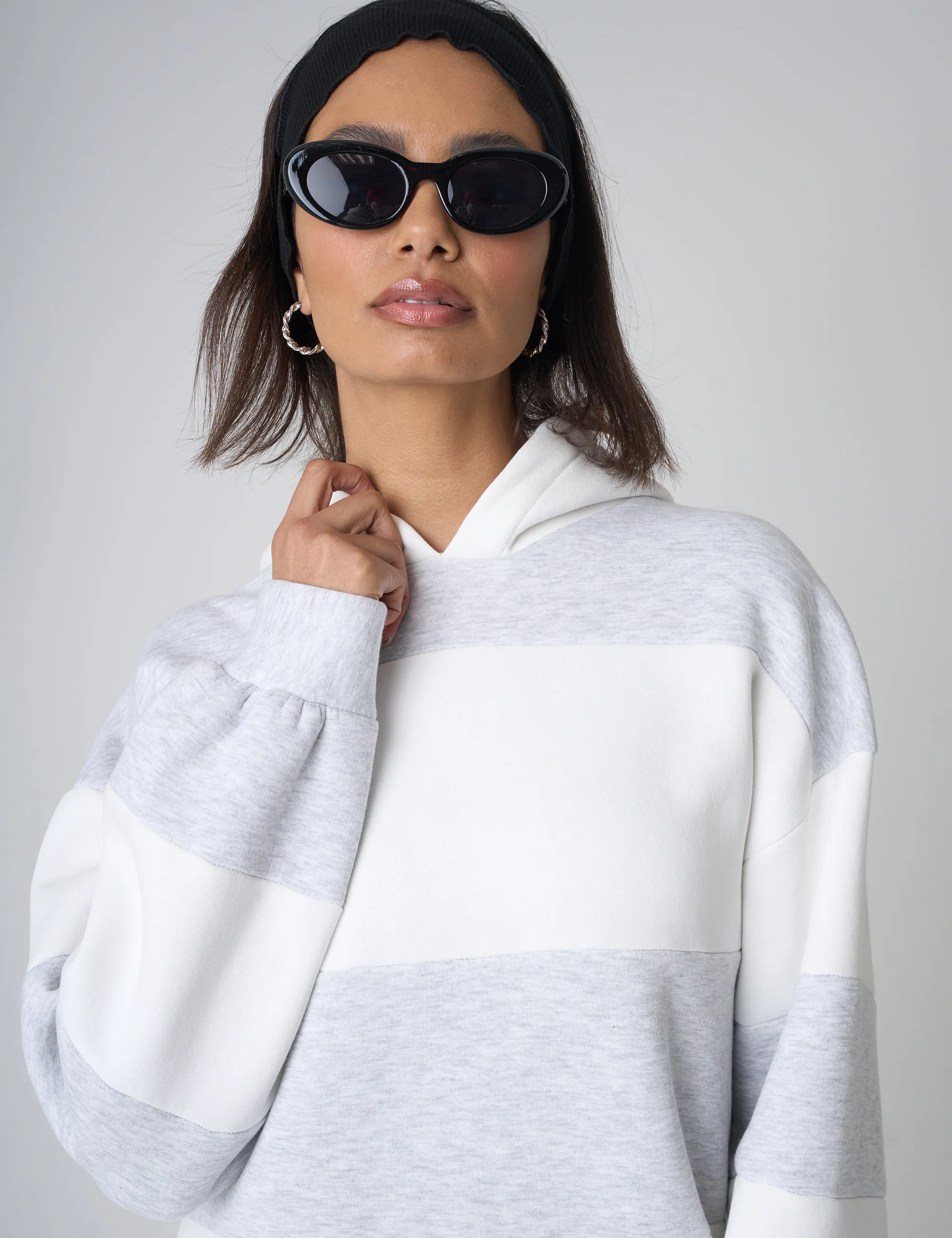 Oversized Striped Hoodie Grey & White - Image 3