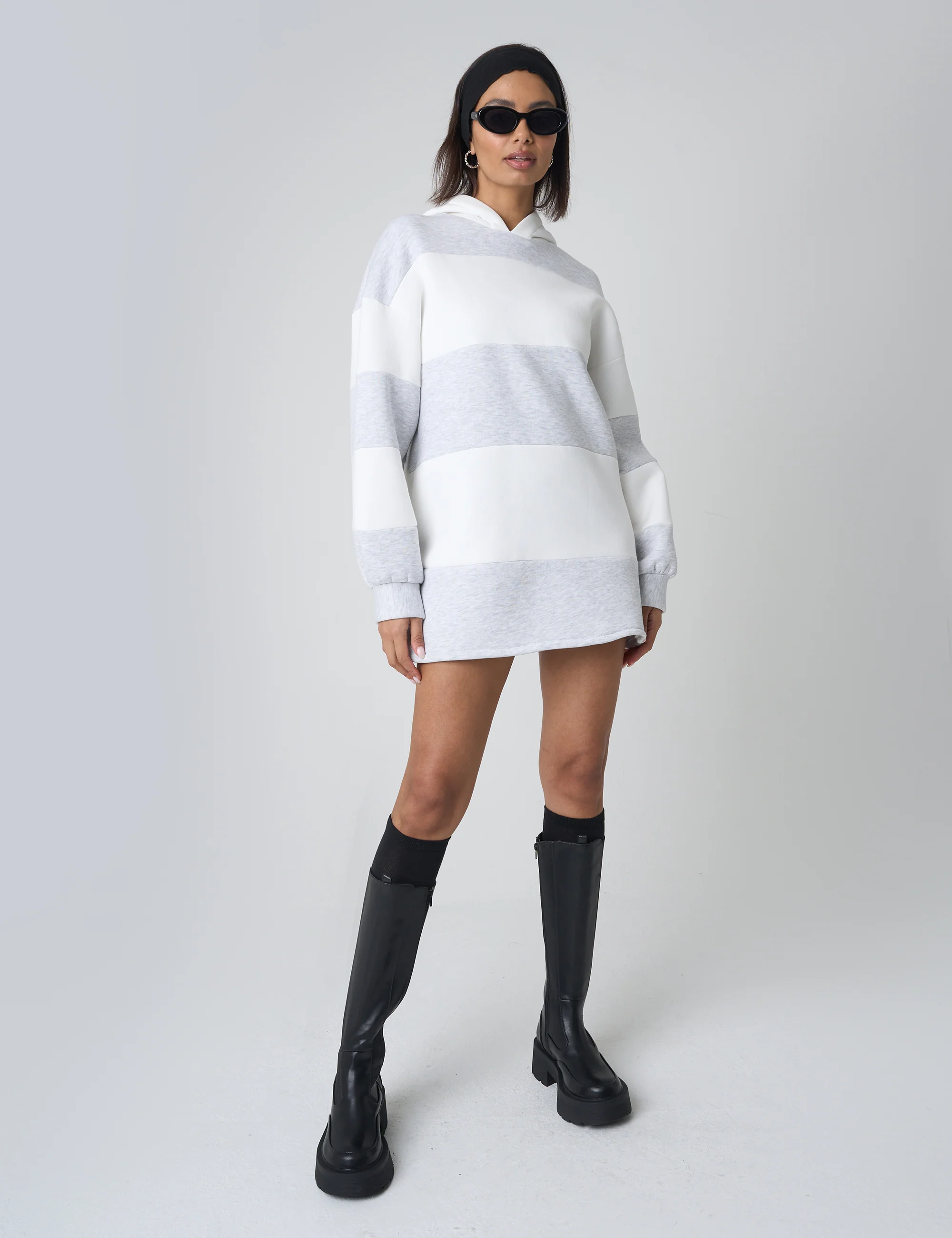 Oversized Striped Hoodie Grey & White - Image 4