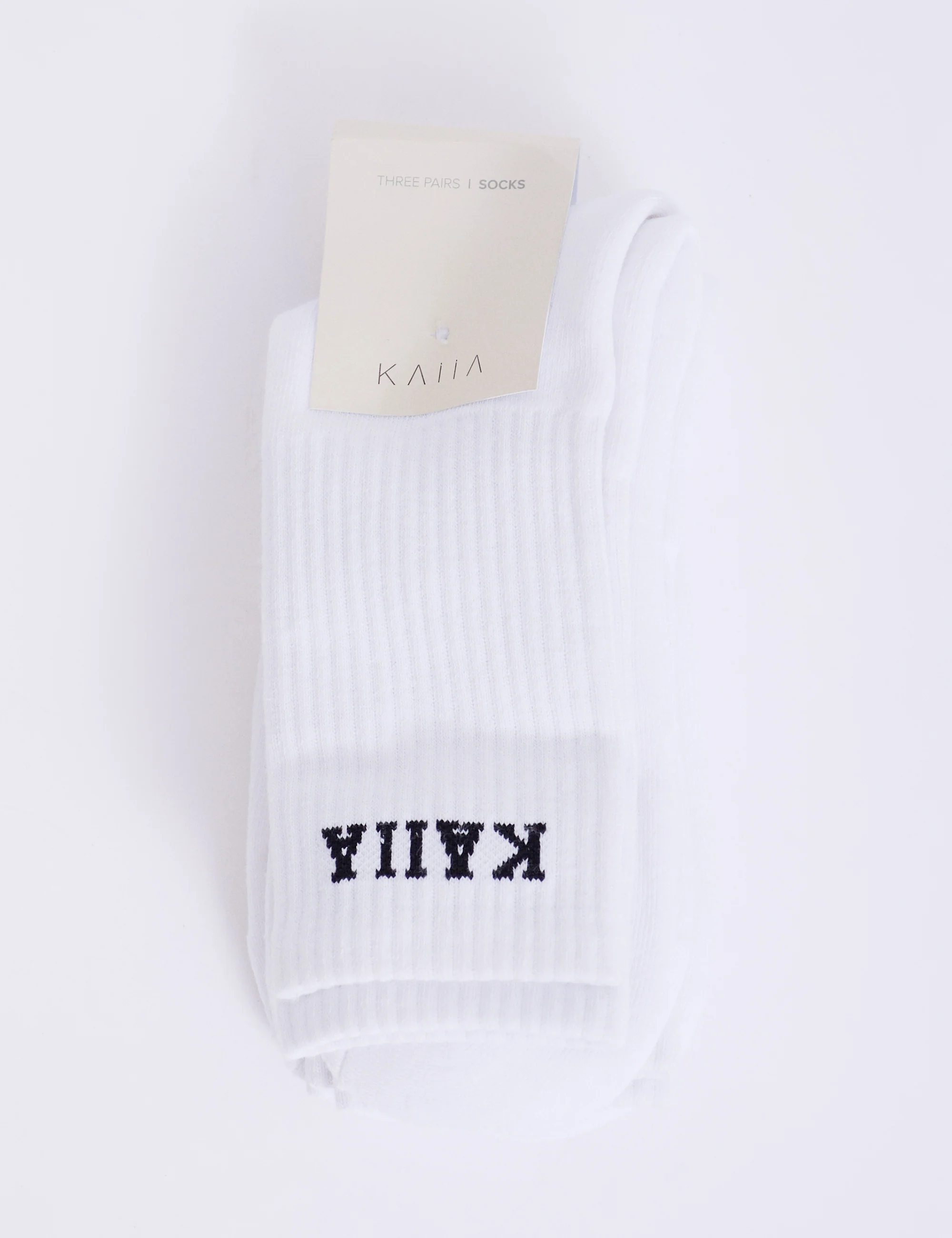 Pack of Three Kaiia Logo Longline Socks White & Black - Image 2