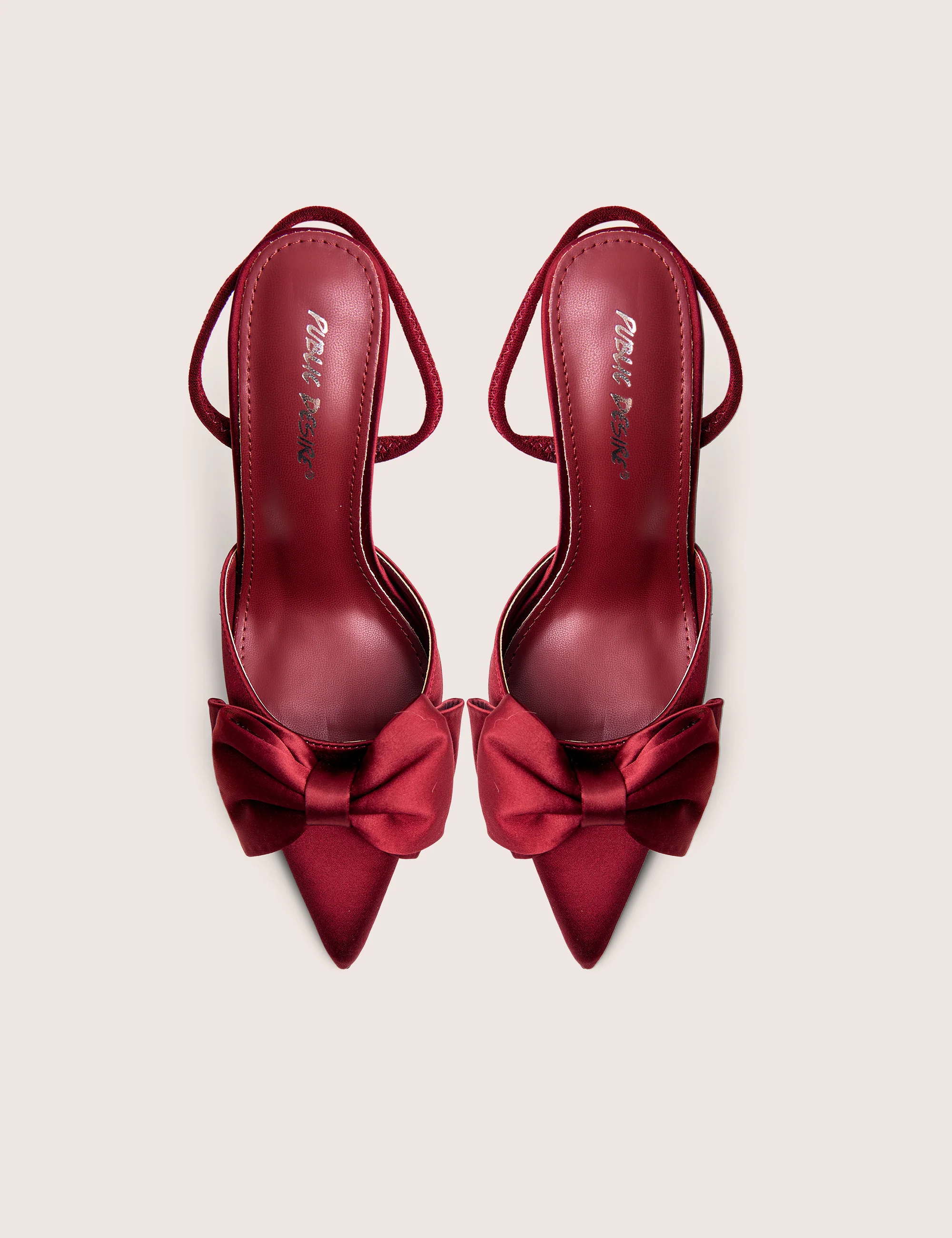 Pepper Burgundy Bow Detail Slingback High Heels - Image 3