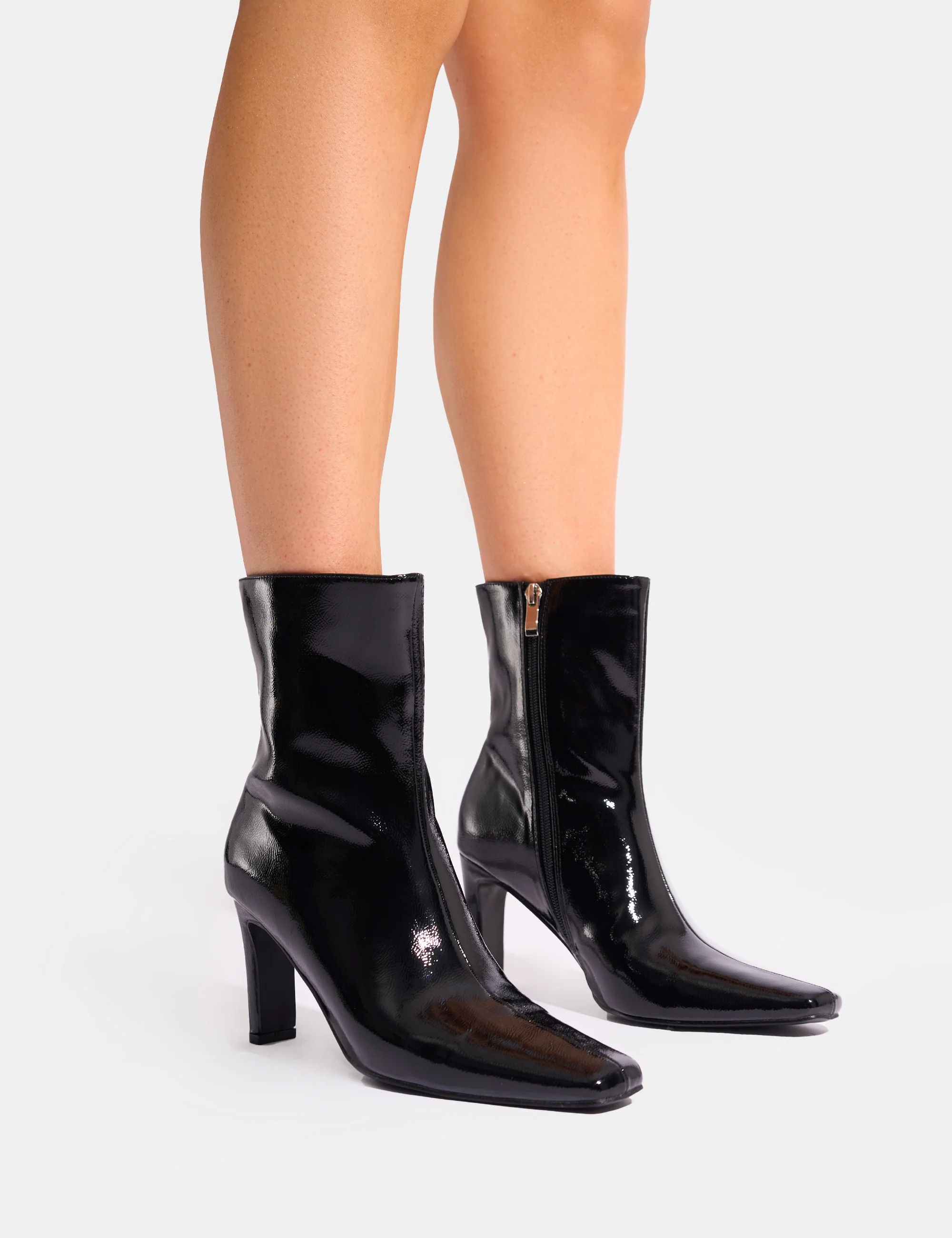 Polaris Black Patent Snipped Toe Ankle Boots - Image 4