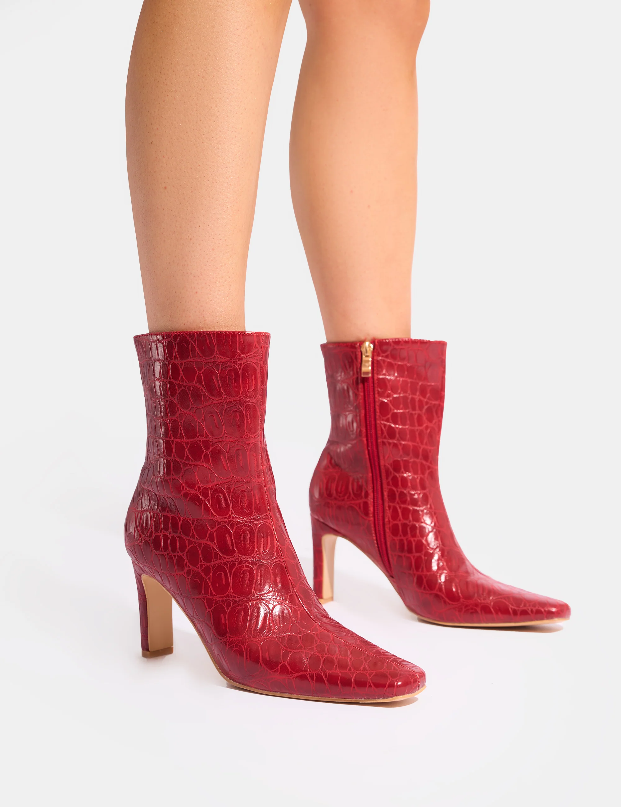Polaris Red Croc Snipped Toe Ankle Boots - Image 5