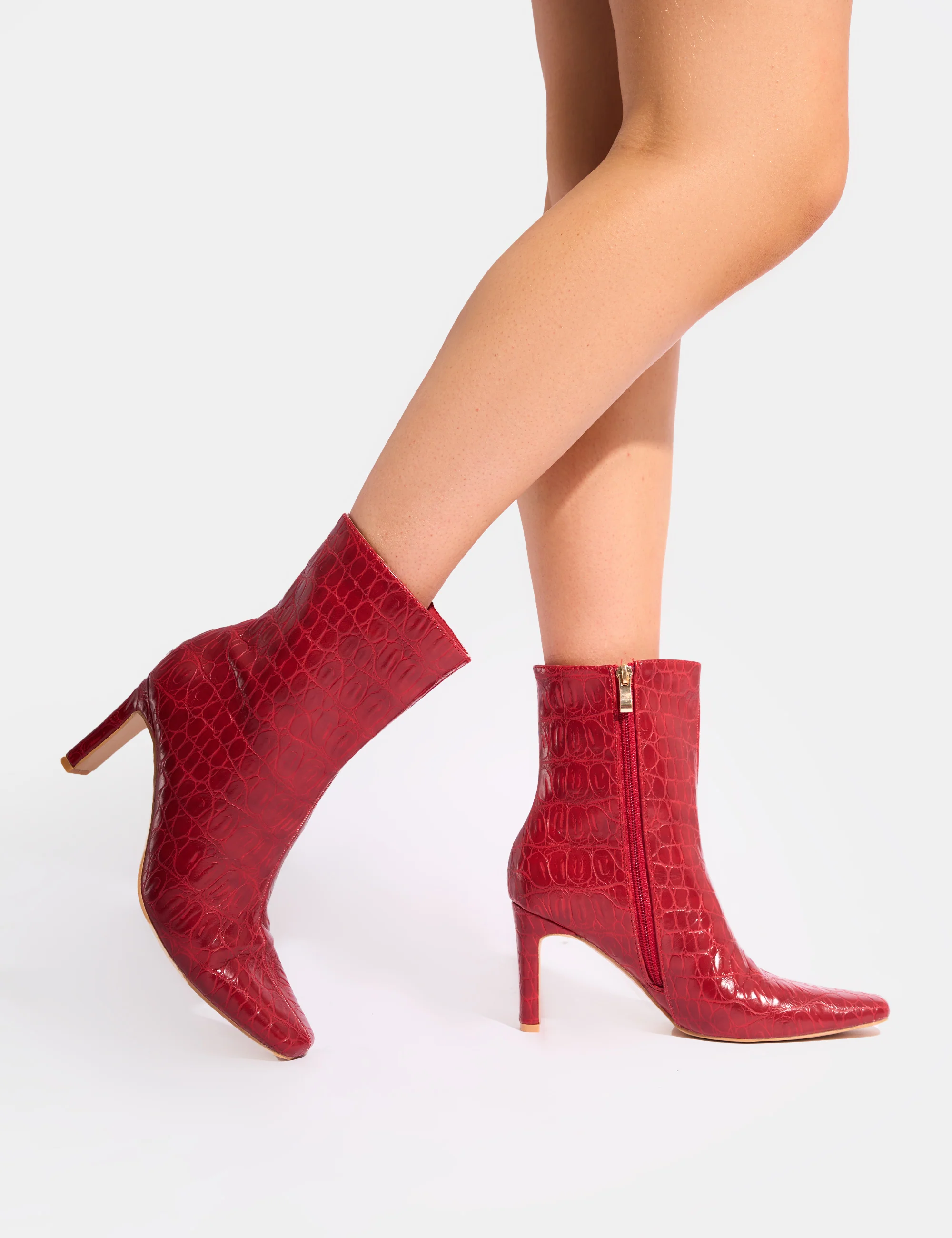 Polaris Red Croc Snipped Toe Ankle Boots - Image 6