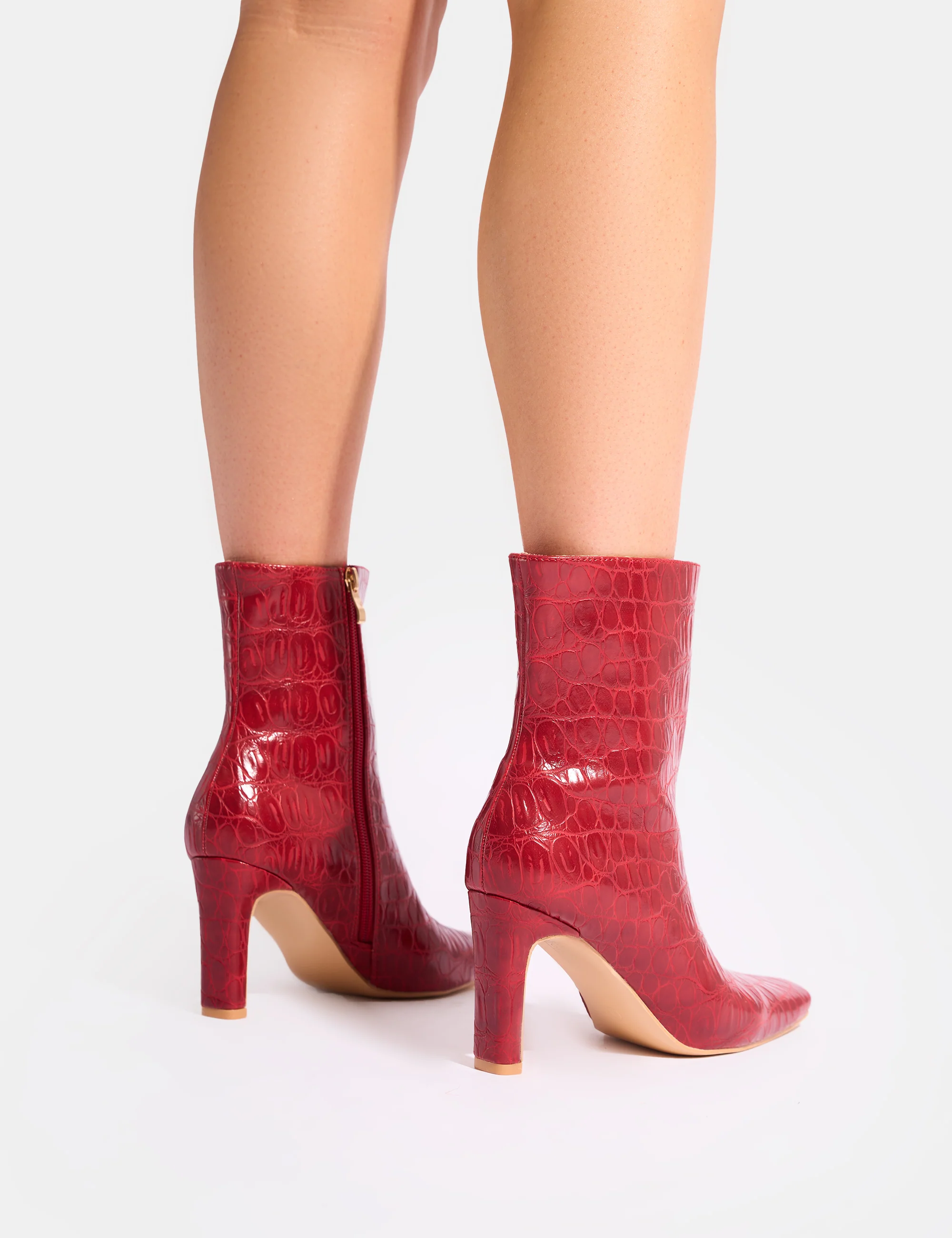 Polaris Red Croc Snipped Toe Ankle Boots - Image 7