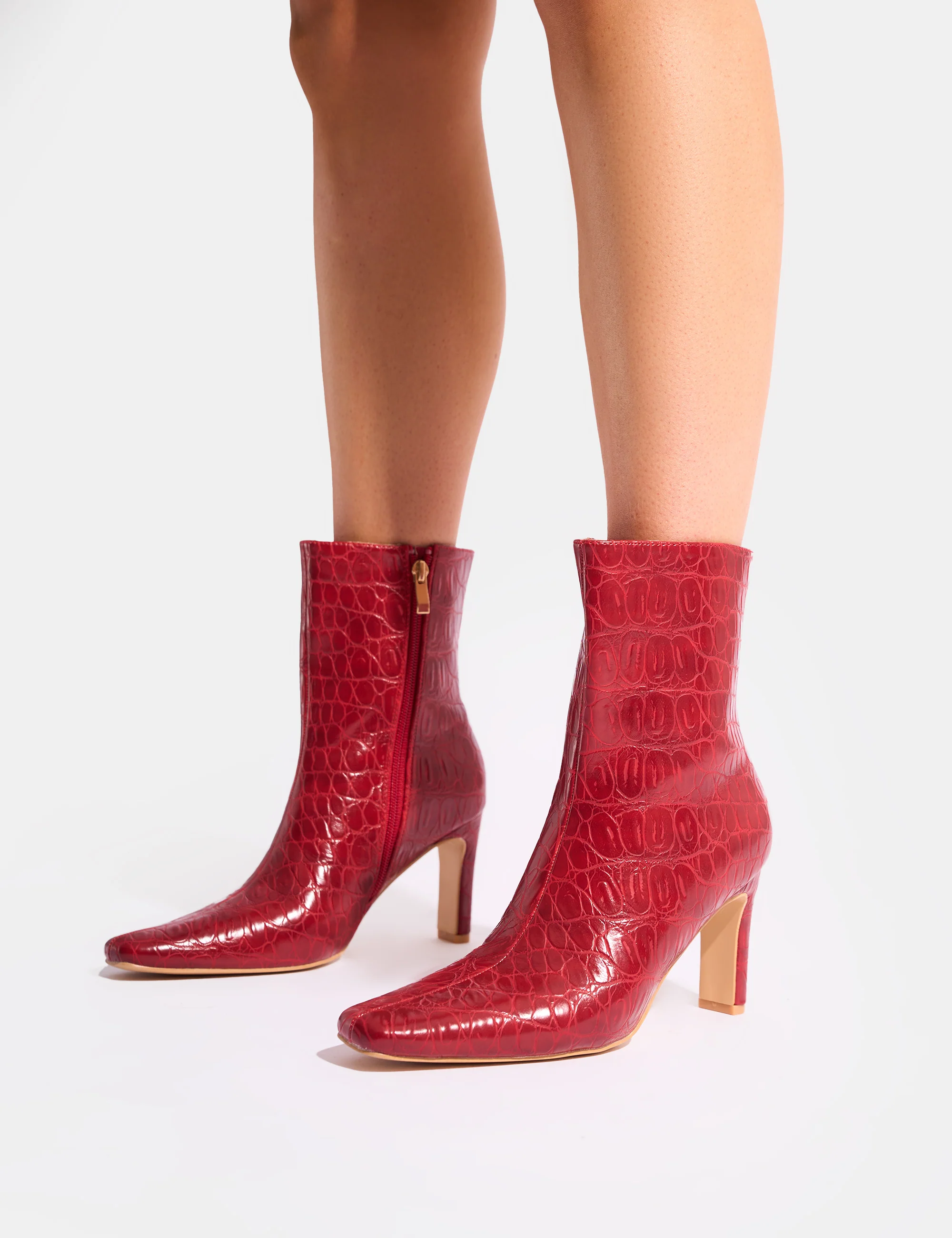 Polaris Red Croc Snipped Toe Ankle Boots - Image 8